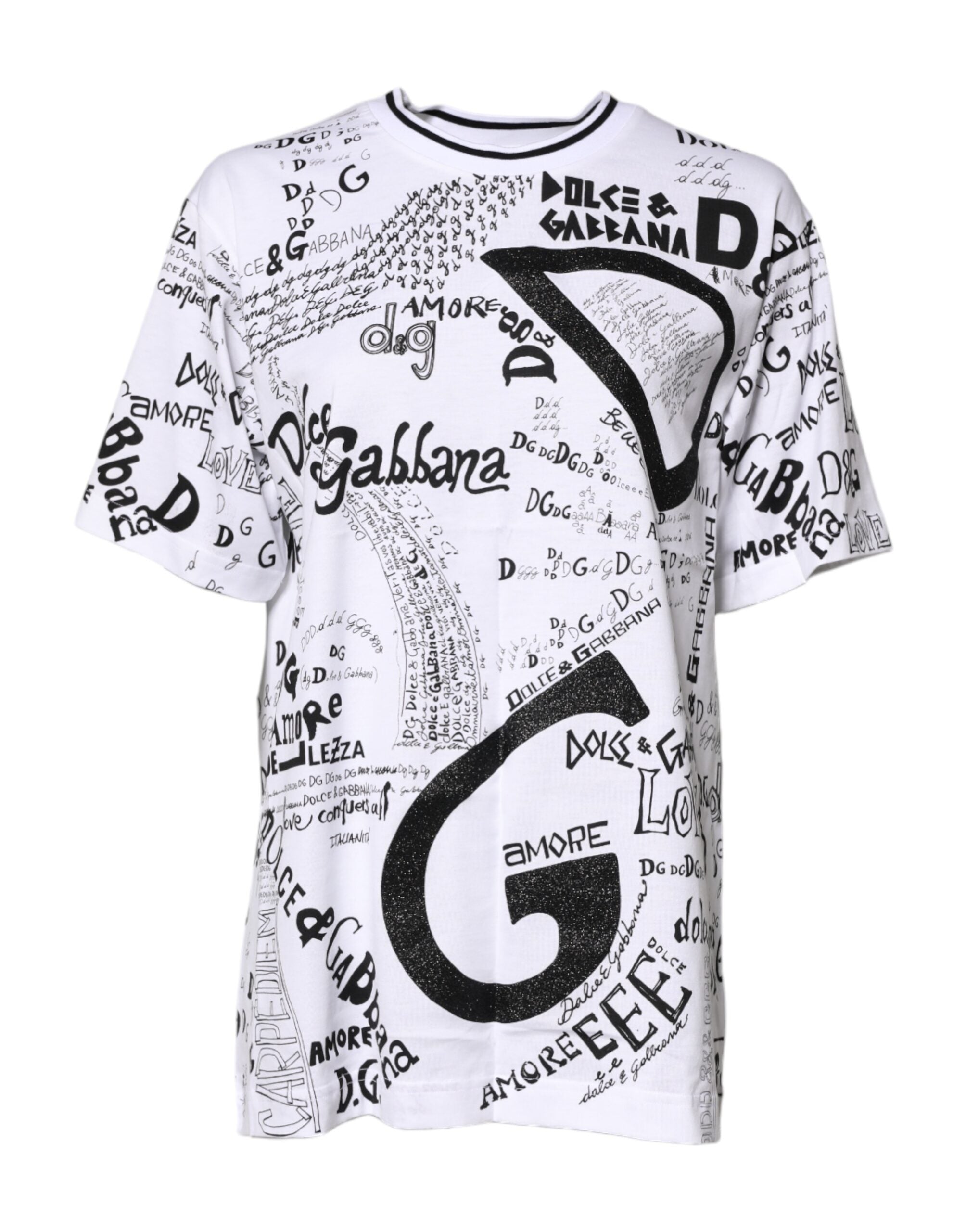 White Graffiti Print Cotton Crew Neck T-shirt