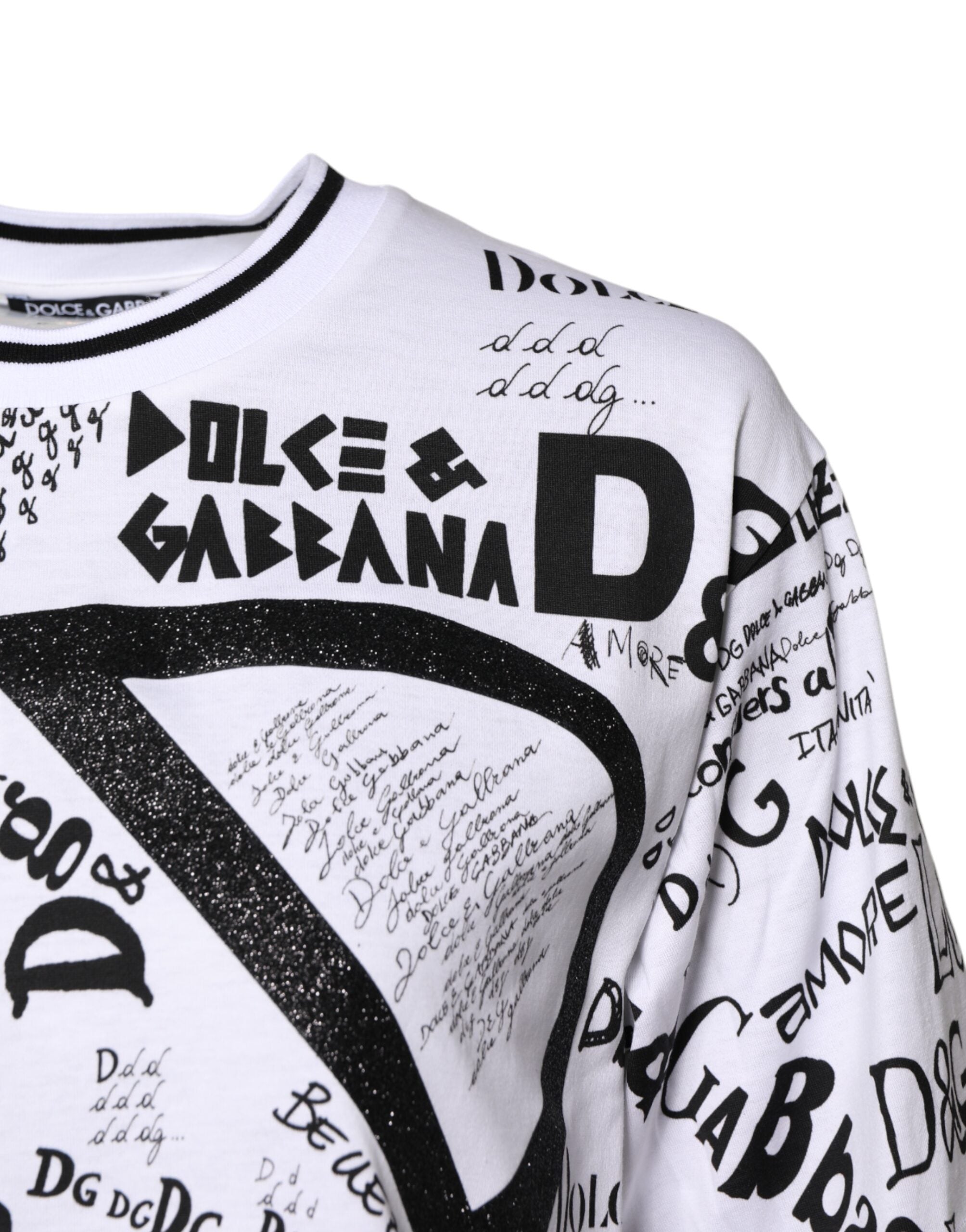 White Graffiti Print Cotton Crew Neck T-shirt