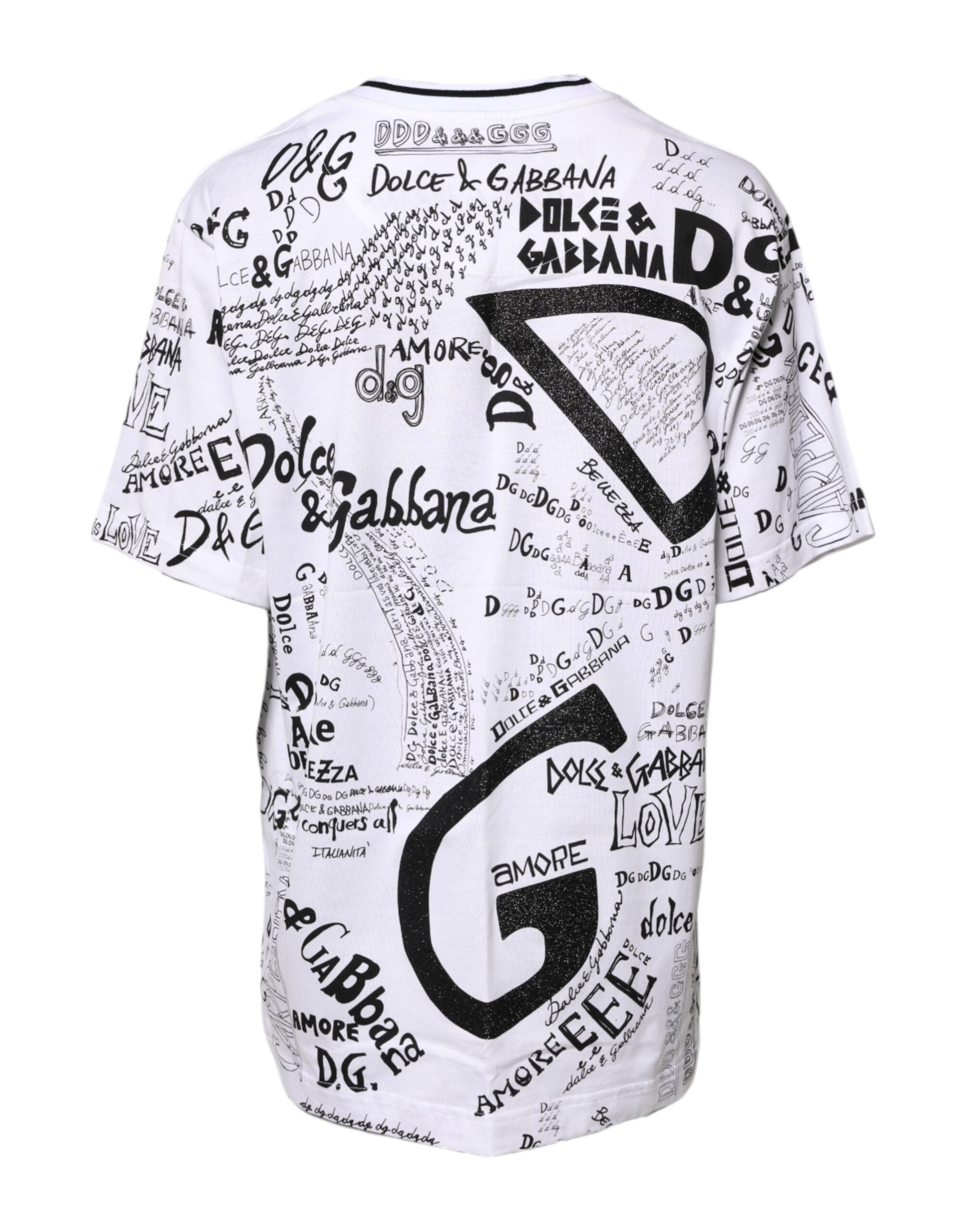 White Graffiti Print Cotton Crew Neck T-shirt
