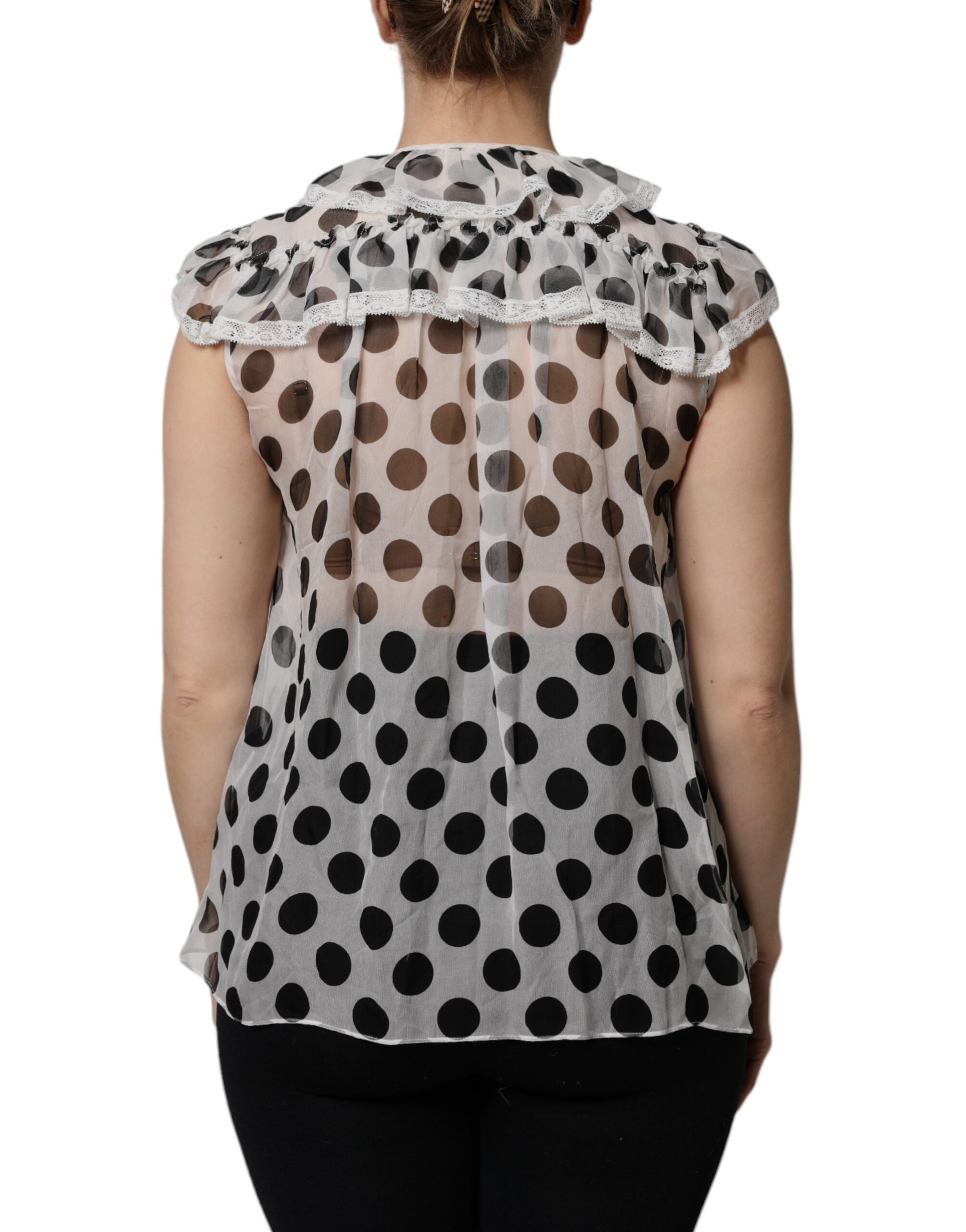 White Black Polka Dot Cotton Sleeveless Top