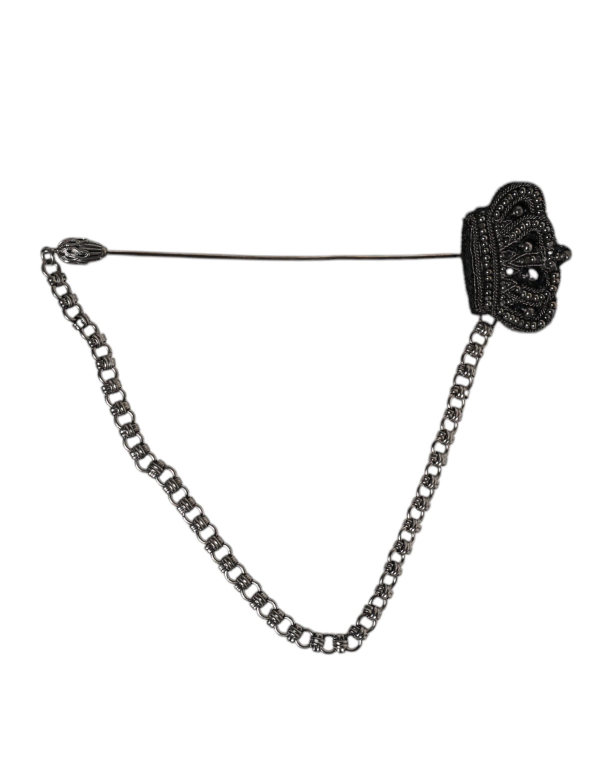 Silver Tone Brass Crown Chain Women Brooch Lapel Pin