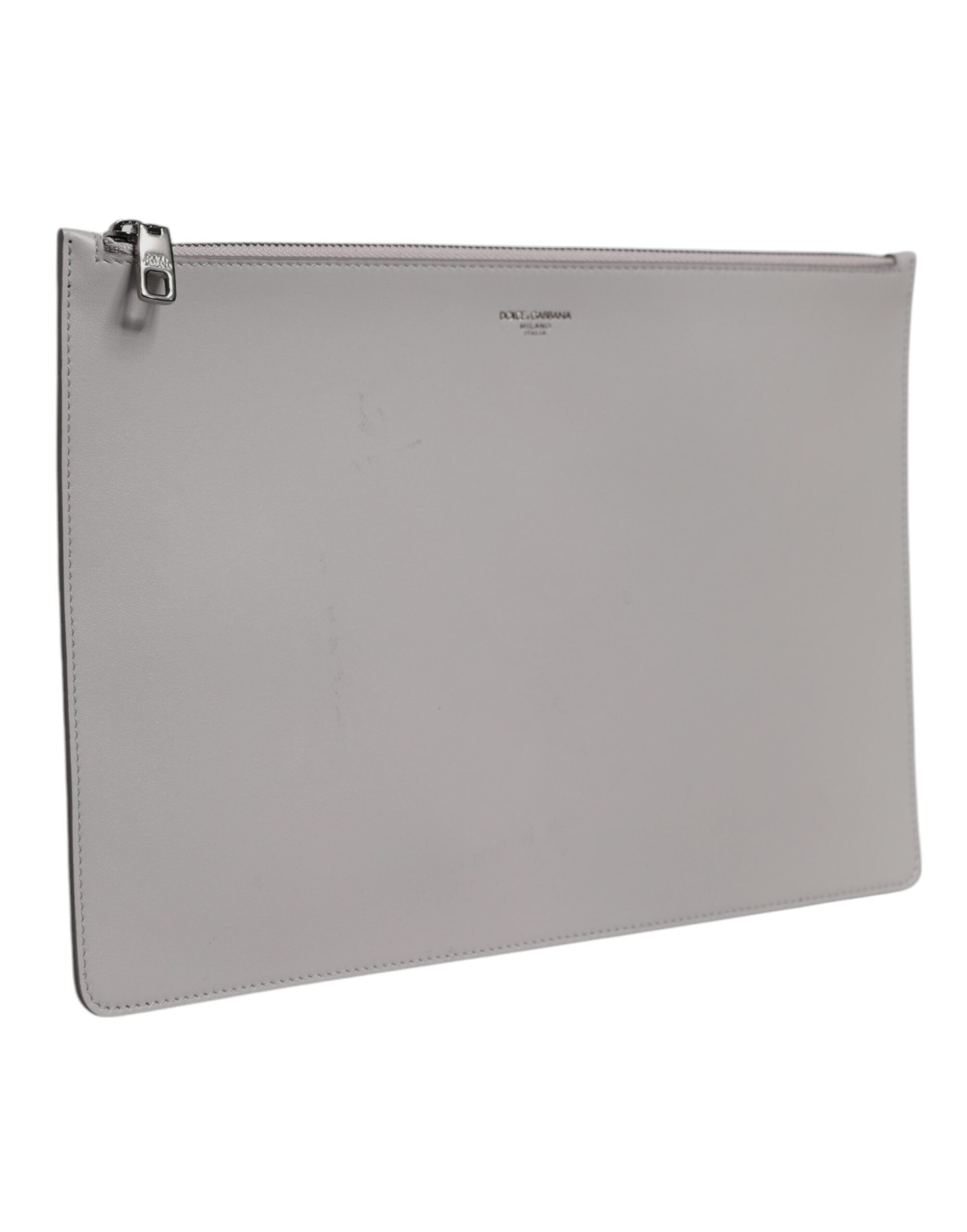 Gray Solid Leather DG Logo Men Clutch Zip Pouch Bag