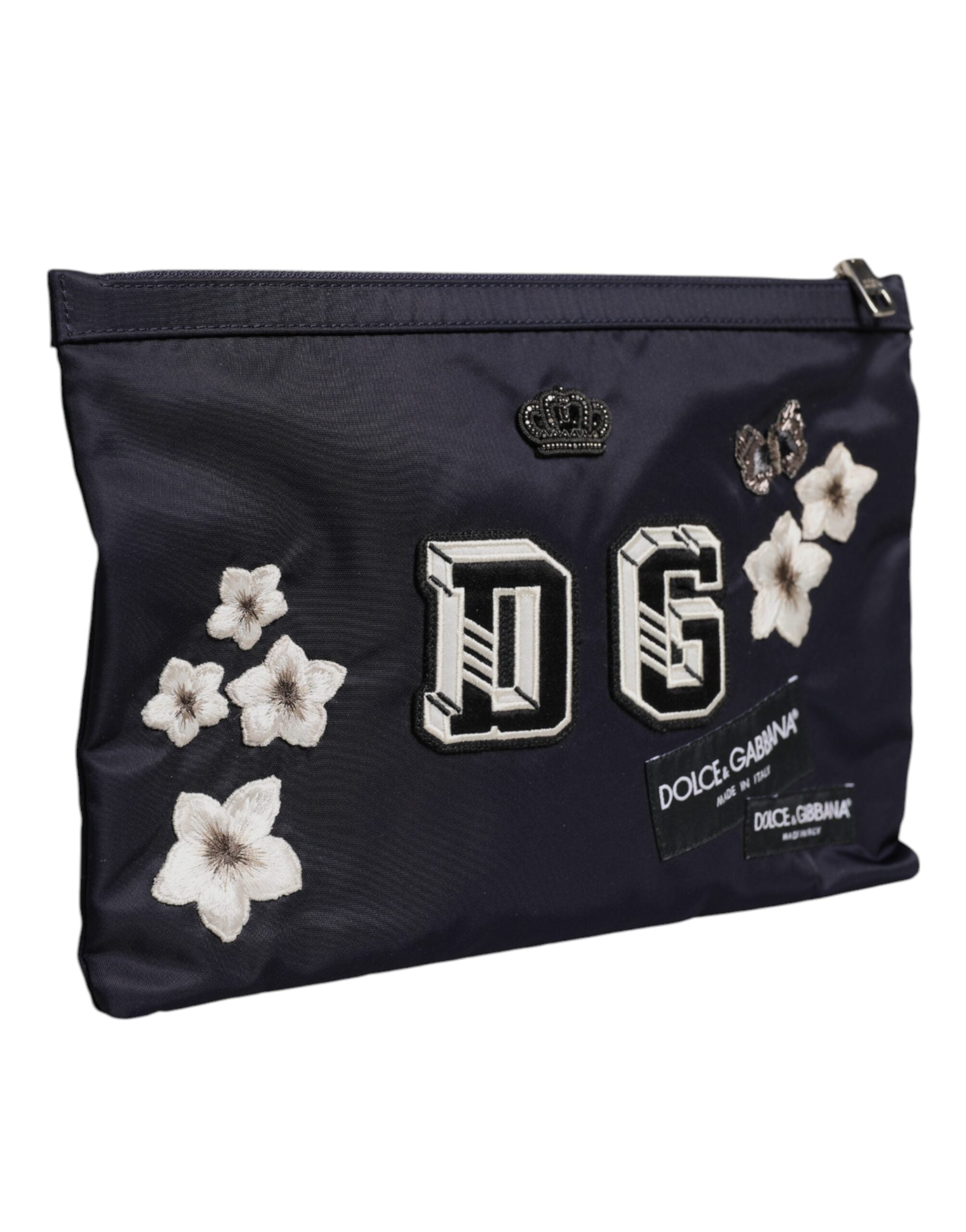 Blue DG Logo Patch Embellished Pouch Clutch Bag