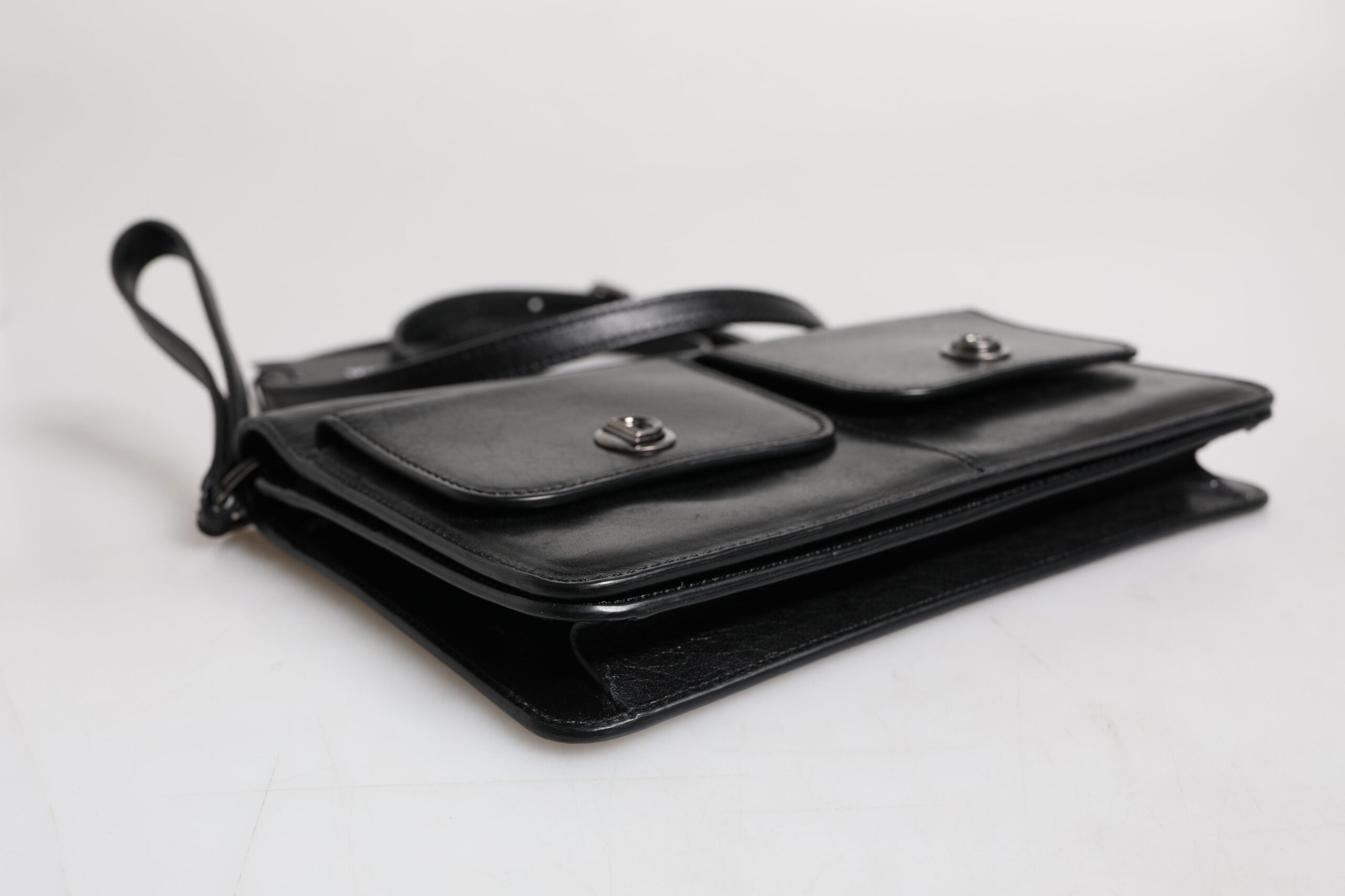 Black Leather Logo Purse Shoulder Crossbody Bag