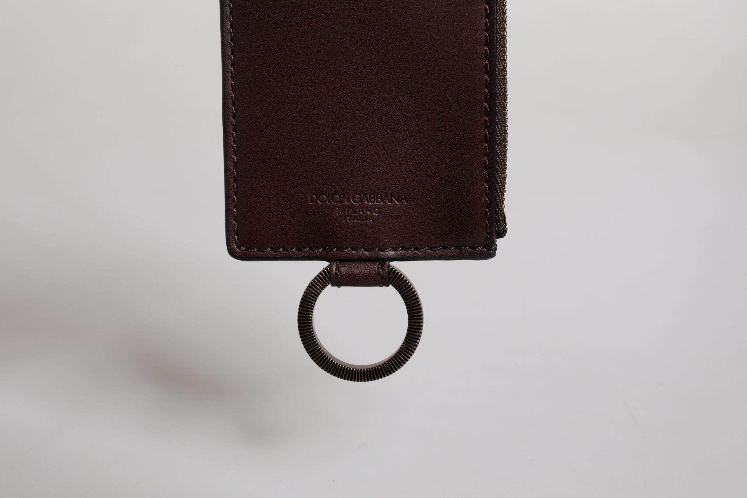Brown Calf Leather Lanyard Logo Card Holder Wallet
