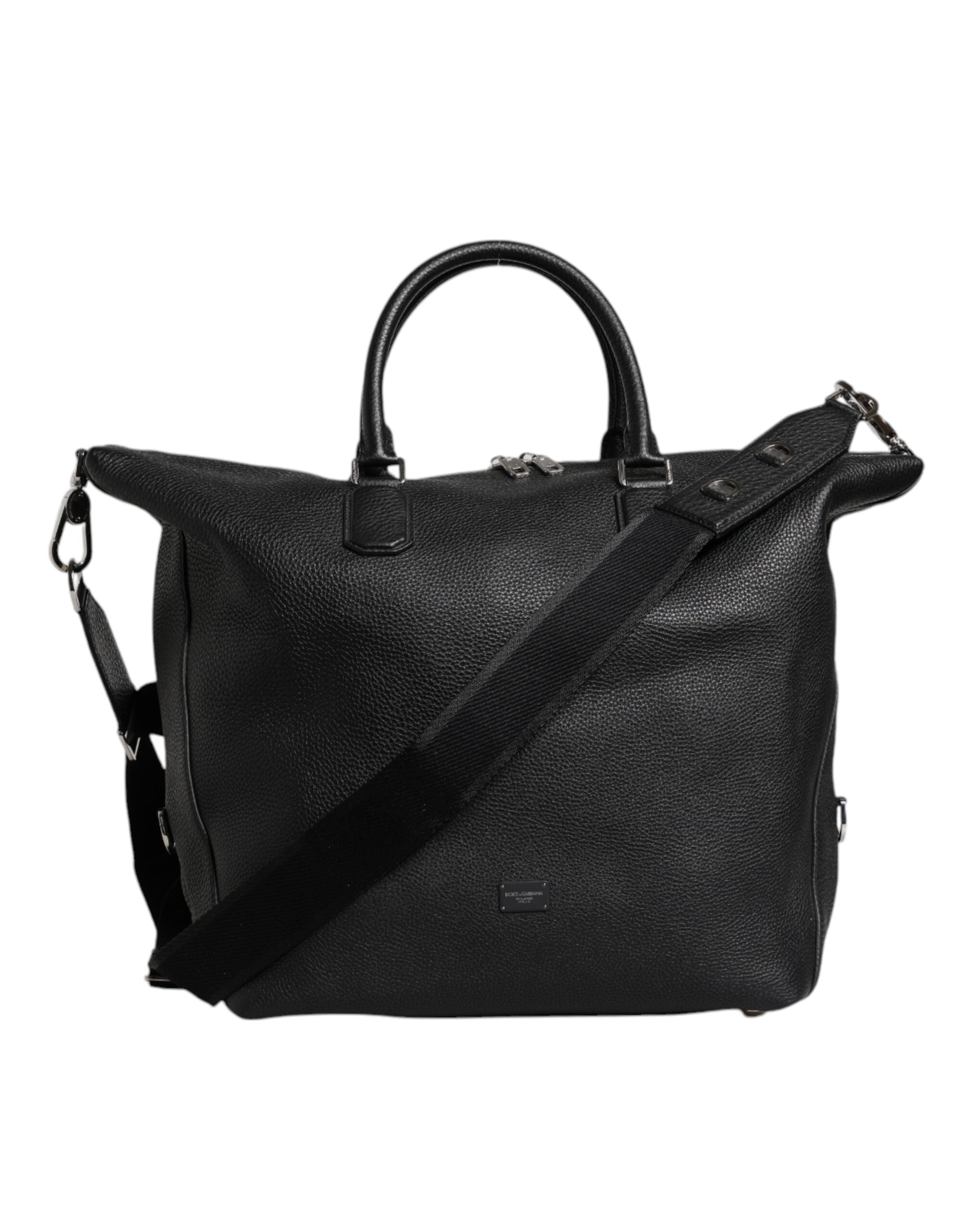 Black Calfskin Leather Hand Shoulder Duffle Bag