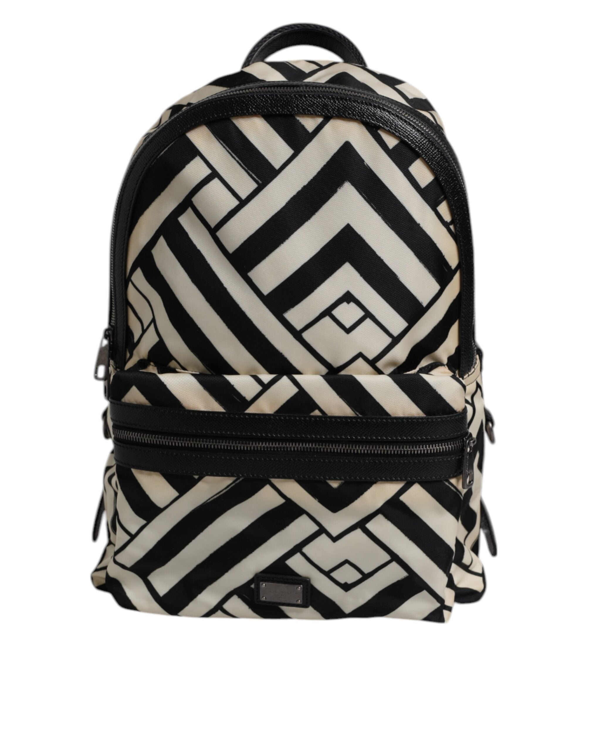 Black White Nylon Leather Travel Back Pack Bag