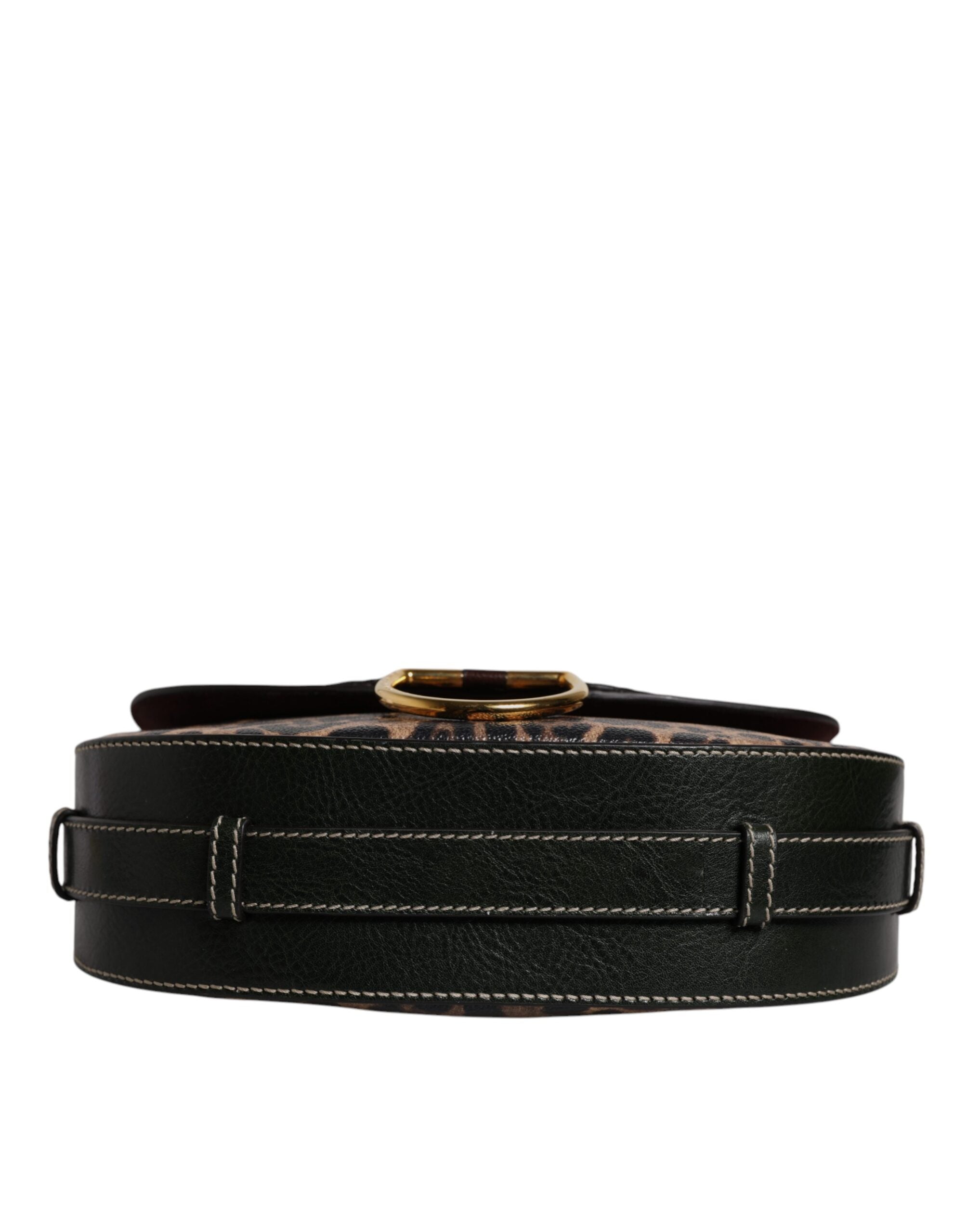 Black Brown Leopard Leather Shoulder Strap Bag