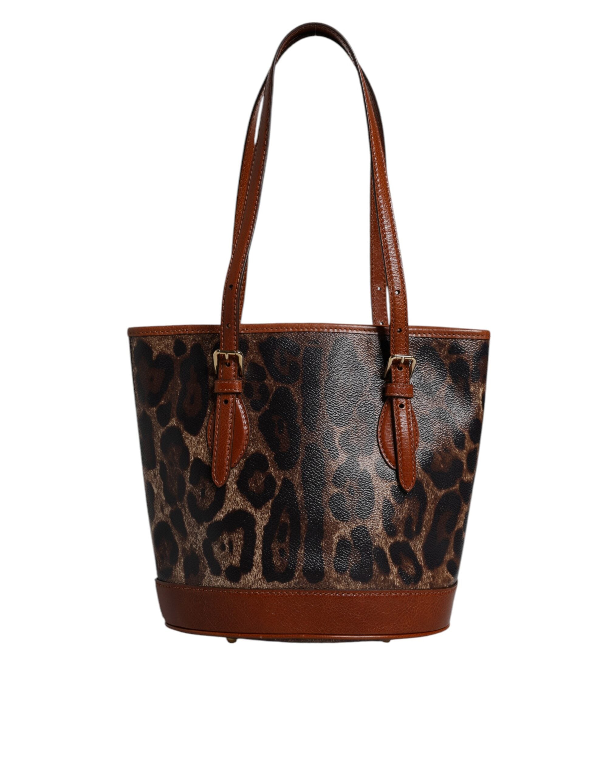 Brown Leopard Leather Shoulder Strap Tote Bag