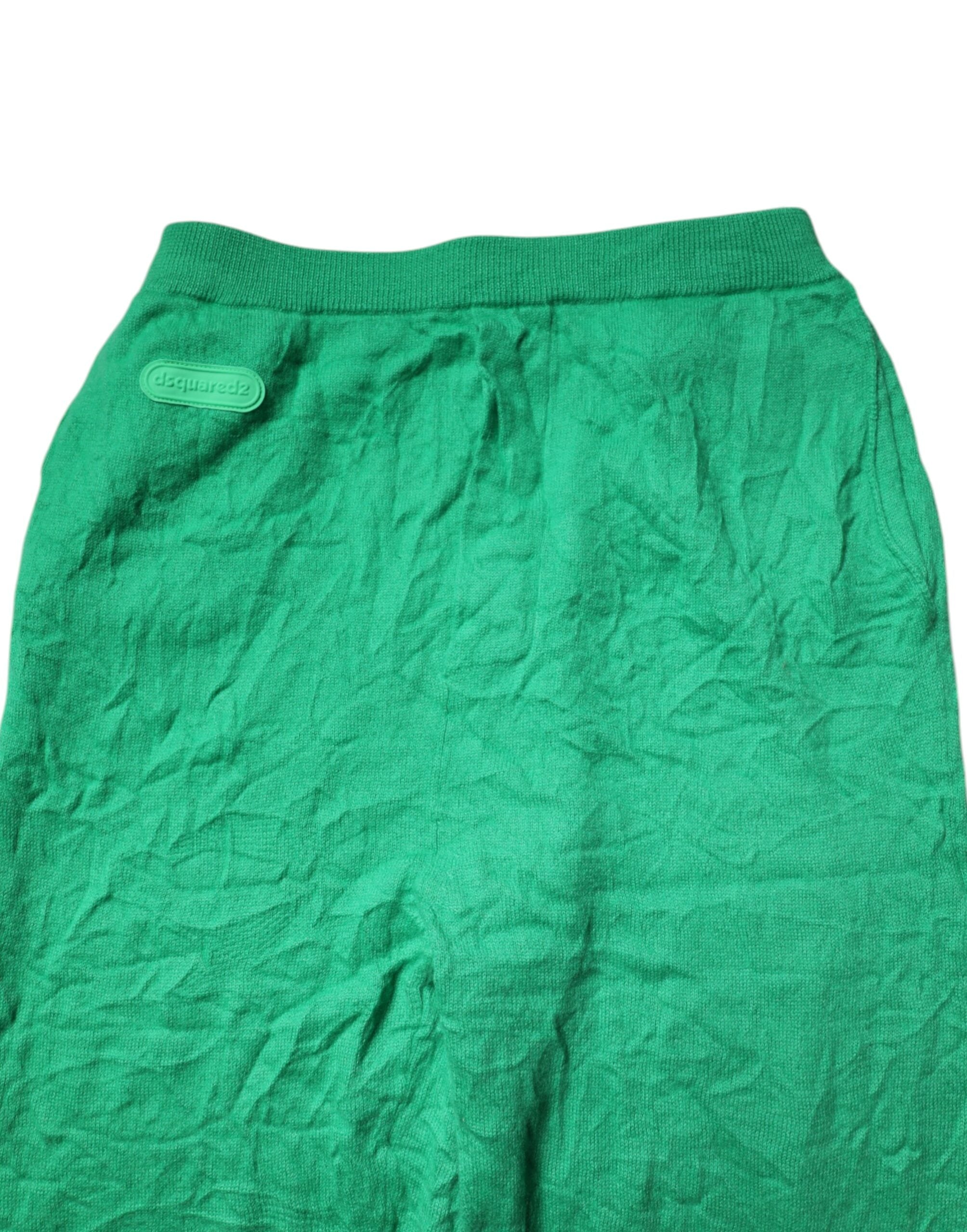 Green Cotton Elastic Waist Men Casual Pants