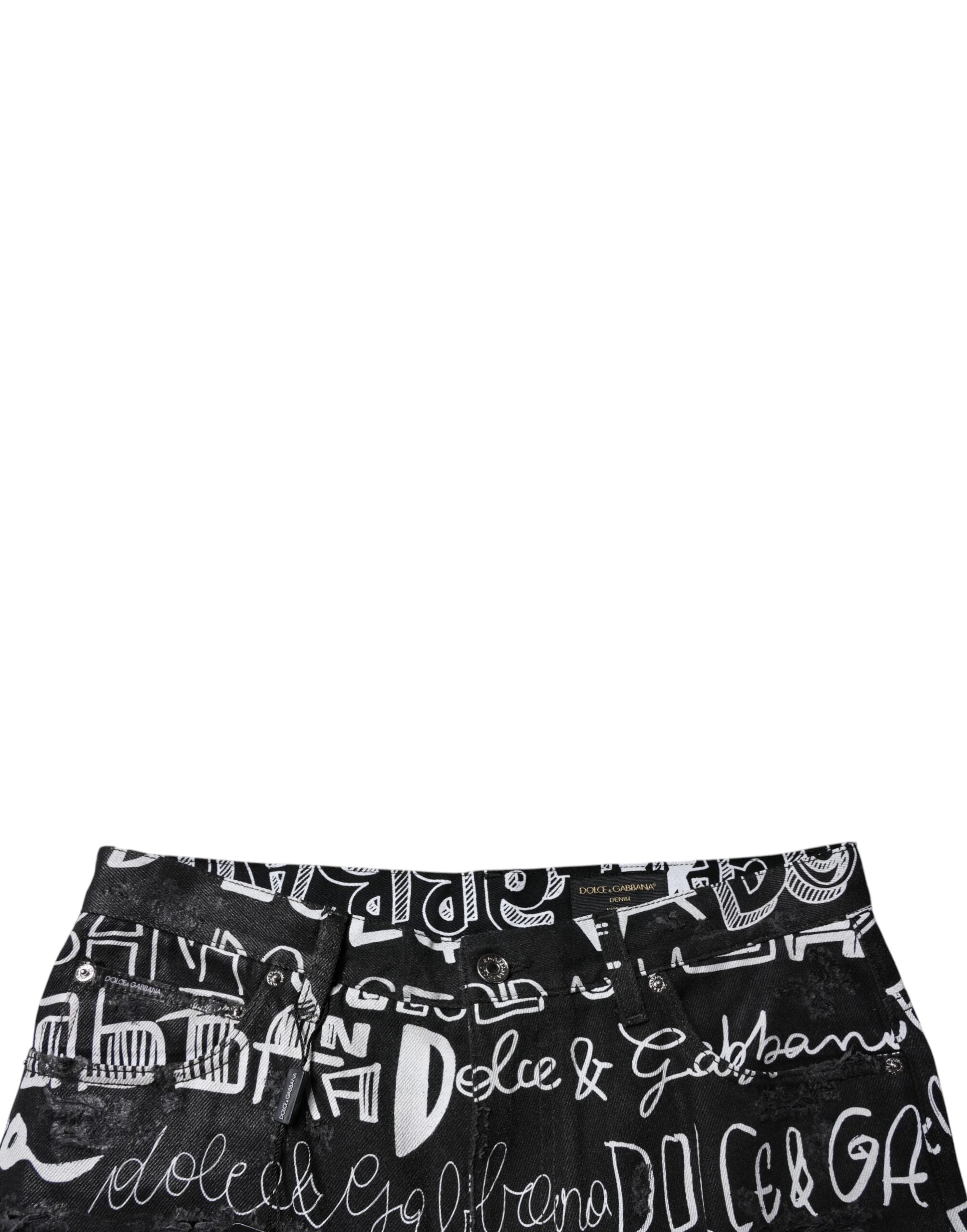 Black Cotton Logo Print Straight Denim Jeans