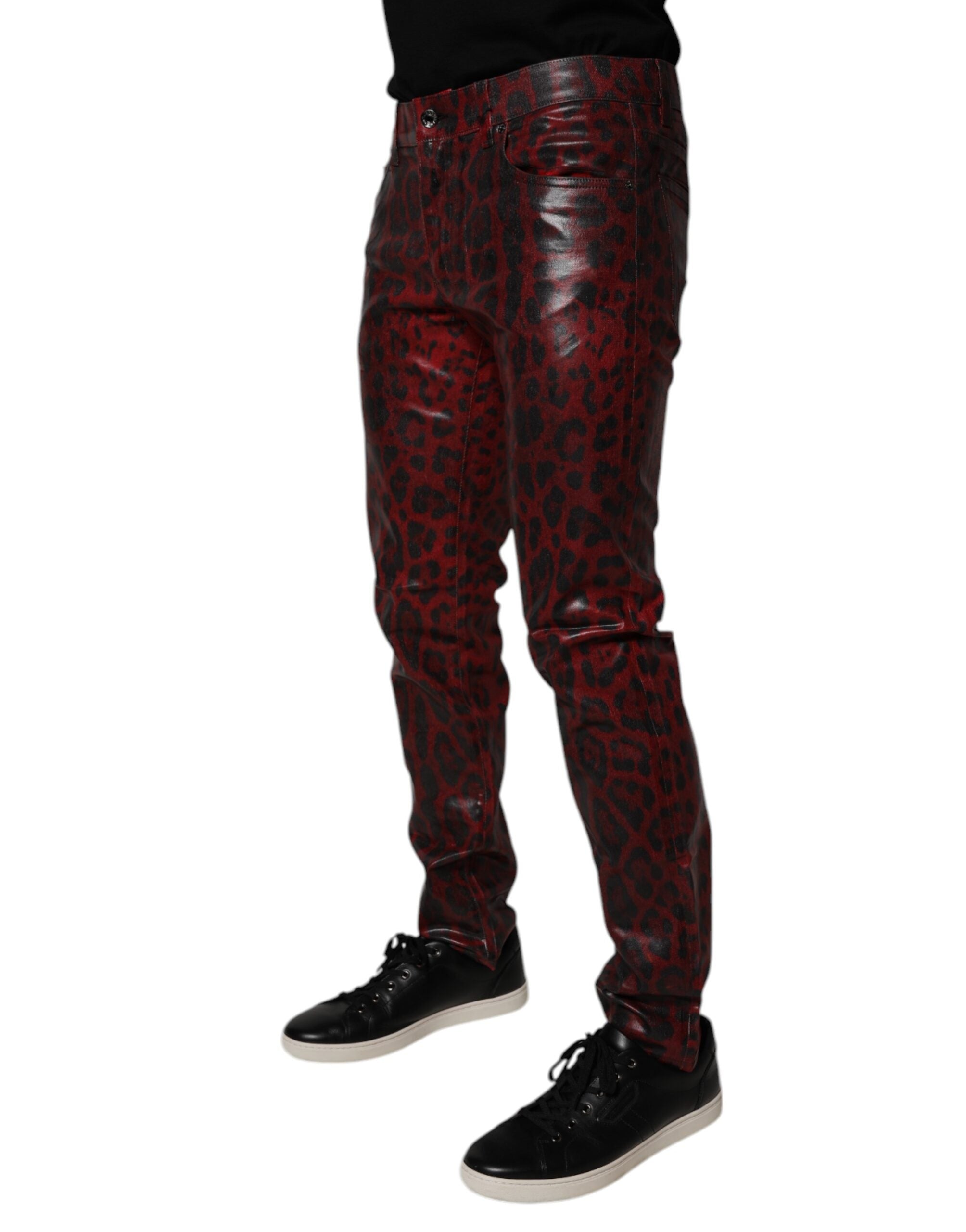 Red Leopard Cotton Skinny Men Denim Jeans