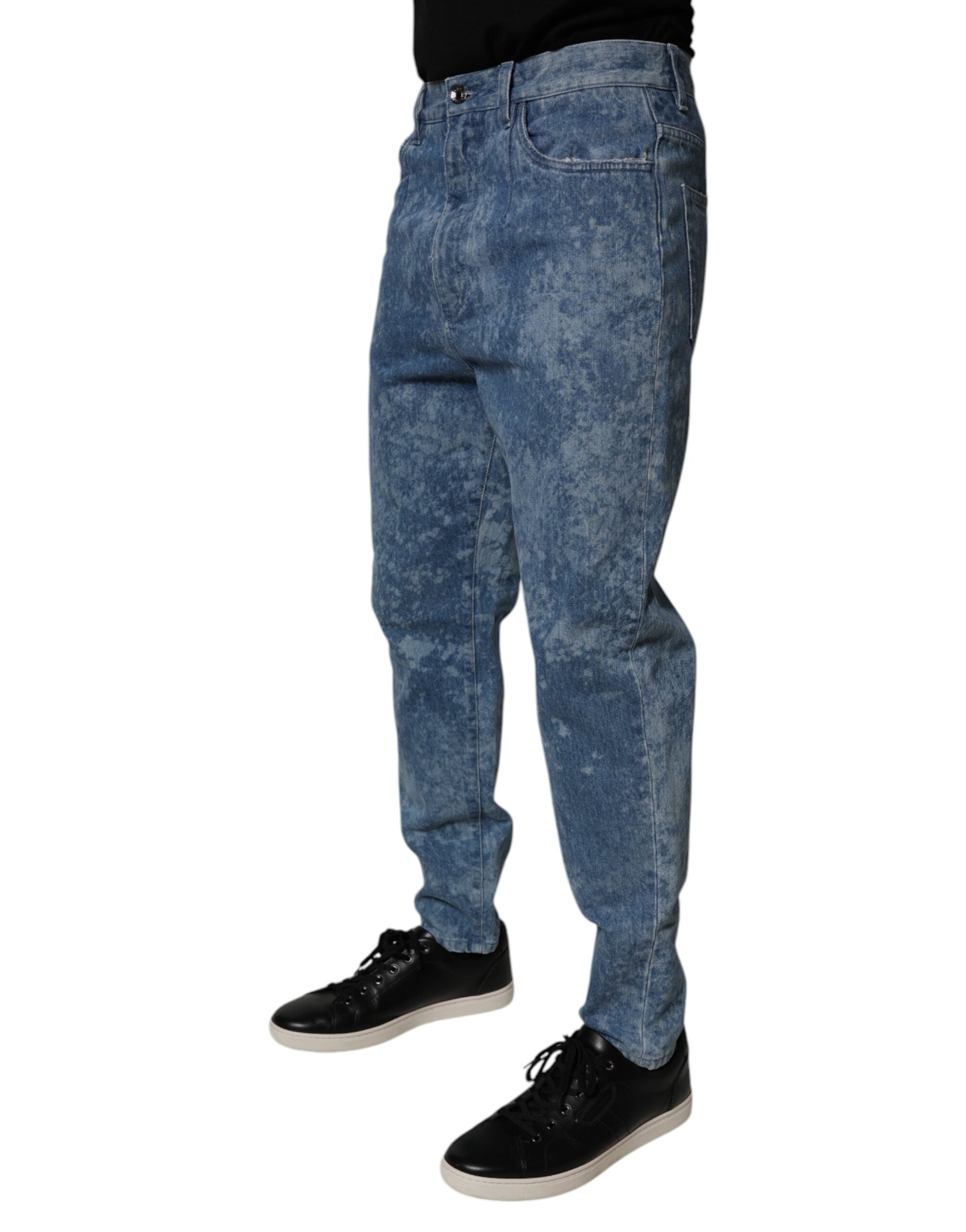 Blue Tie Dye Cotton Skinny Men Denim Jeans