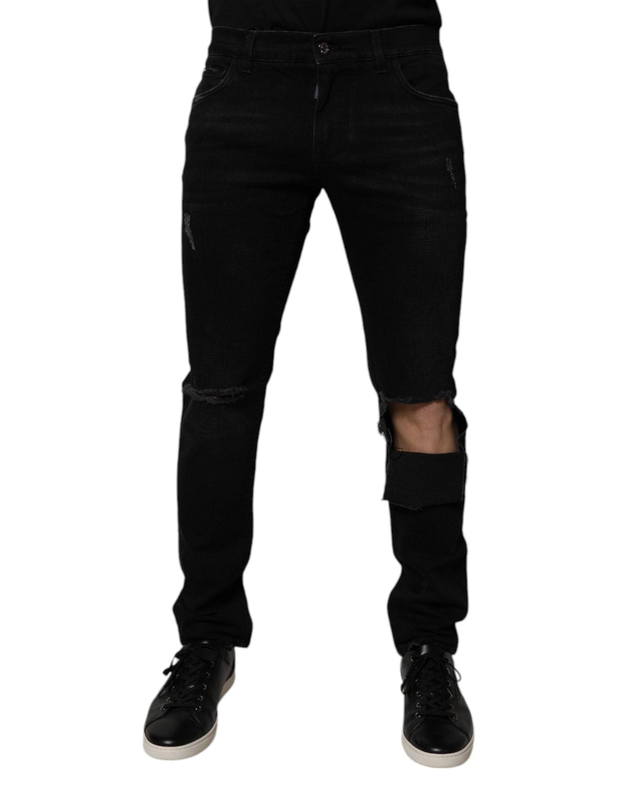 Black Ripped Cotton Skinny Men Denim Jeans