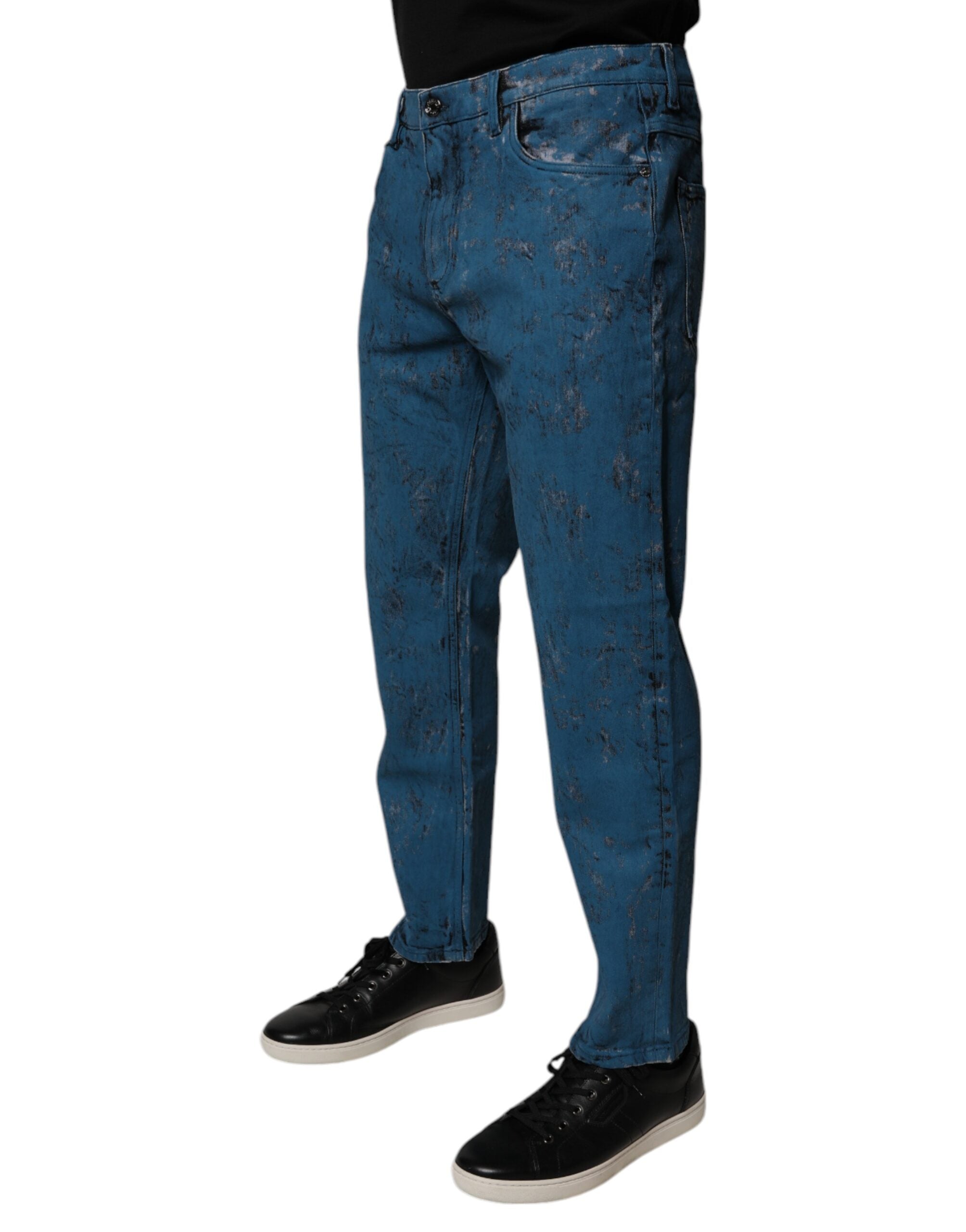 Blue Tie Dye Cotton Skinny Men Denim Jeans
