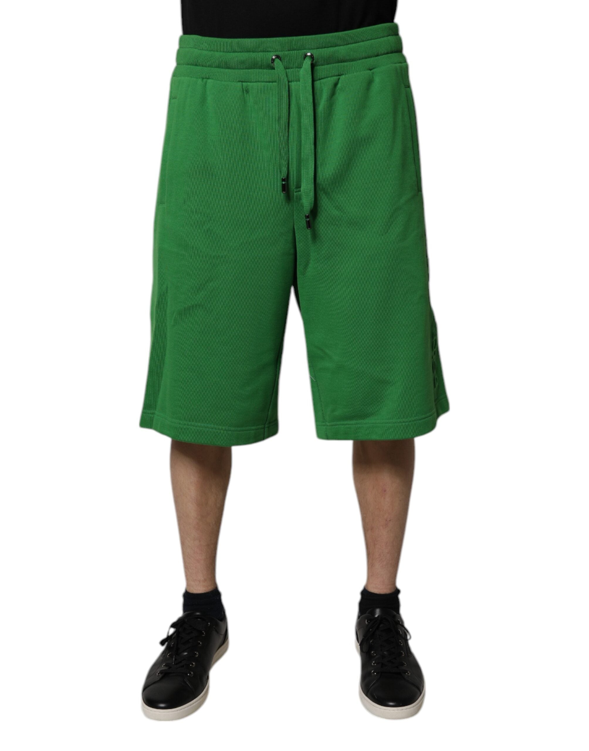 Green Cotton Men Sweatshorts Bermuda Shorts