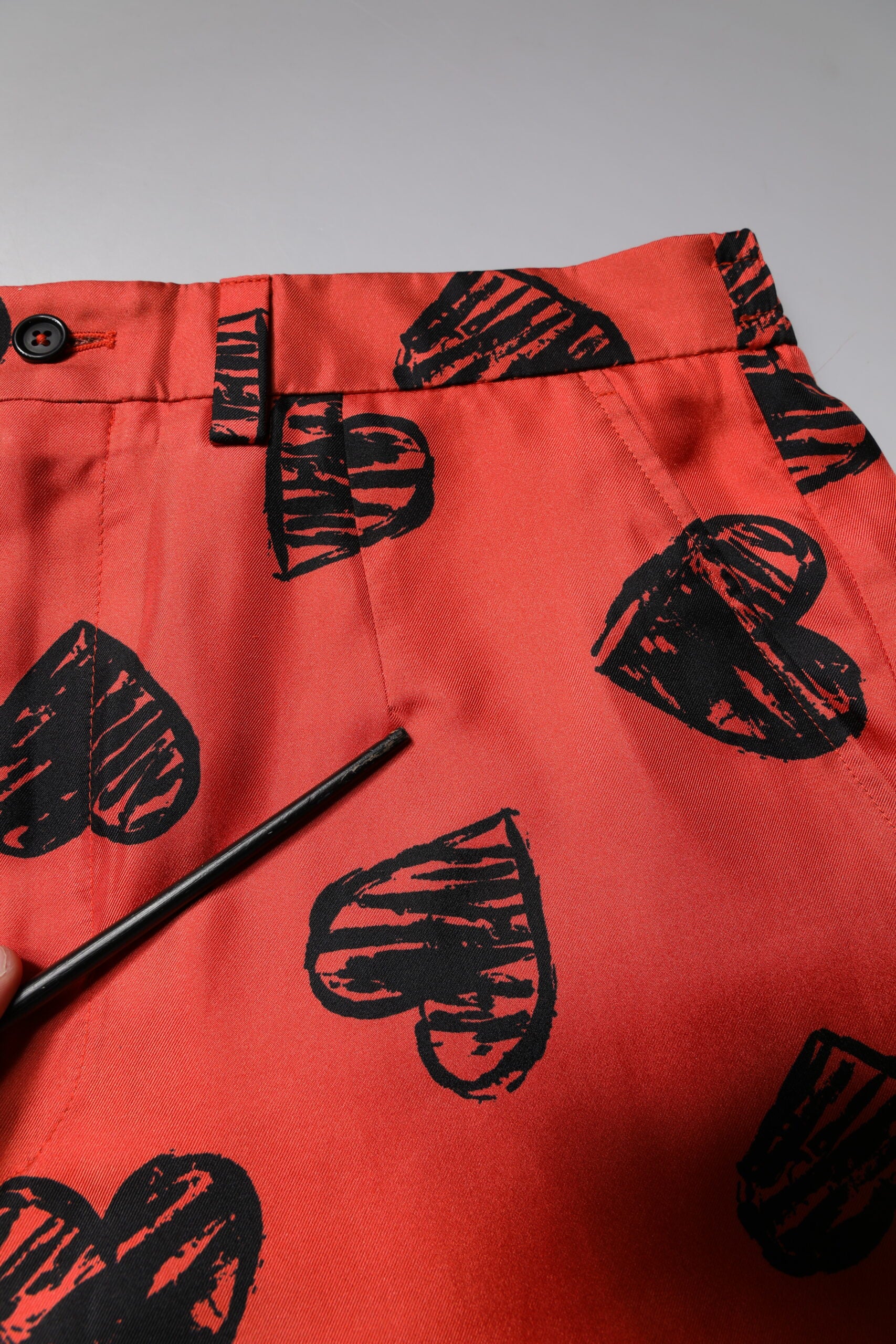 Orange Silk Heart Print Bermuda Shorts