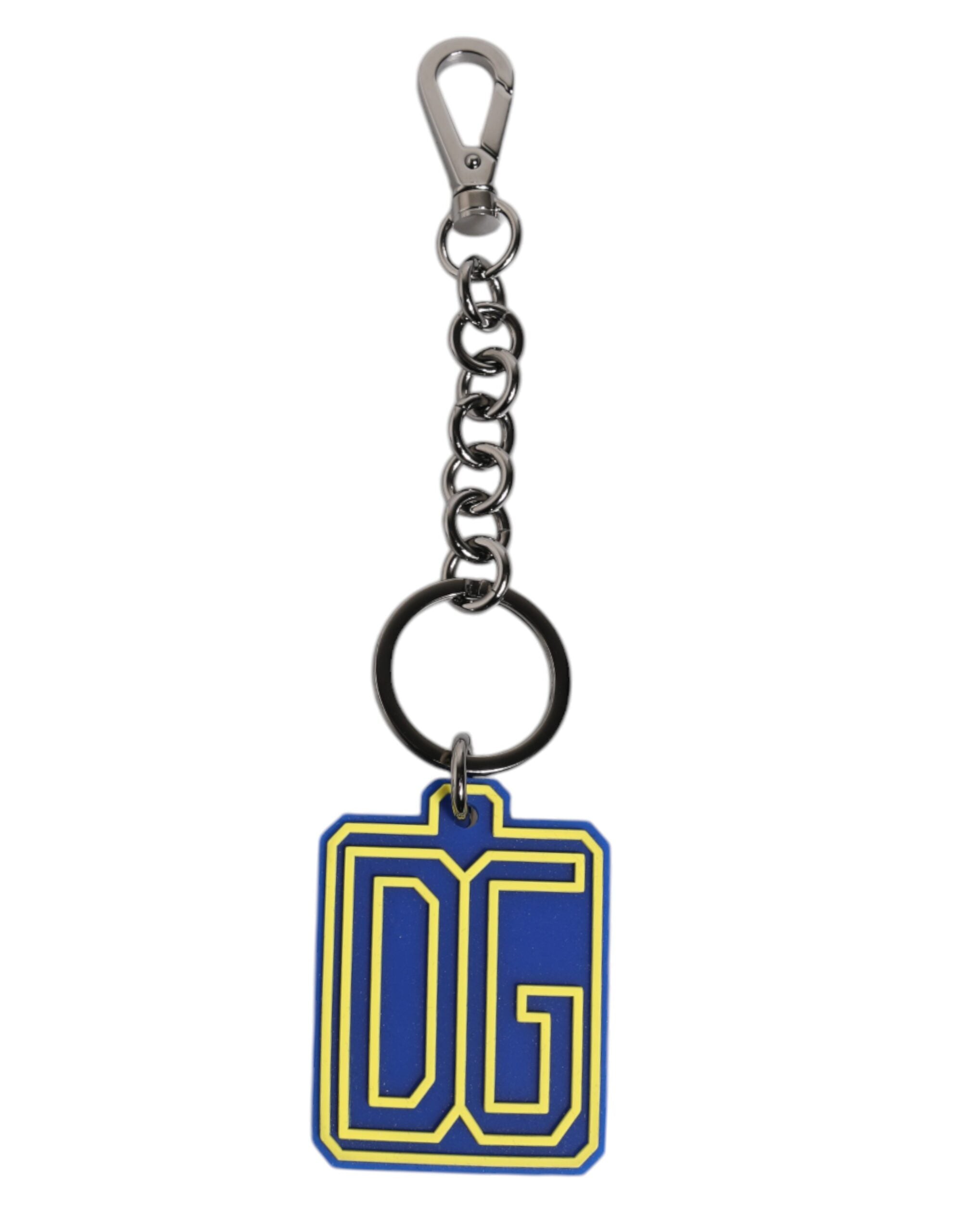 Blue Yellow DG Rubber Logo Silver Men's Keychain Keyring