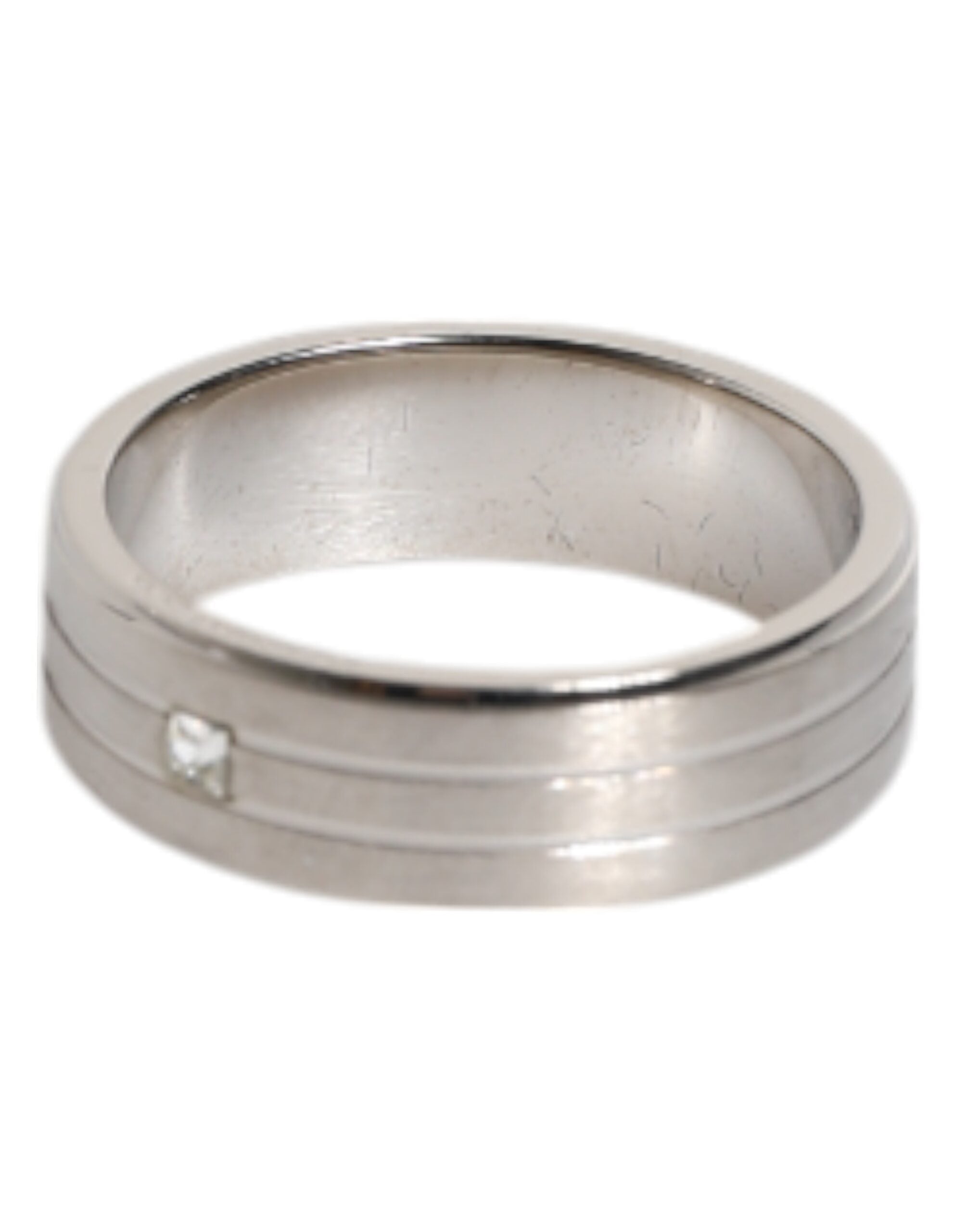 Silver Tone Brass Clear Crystal DG Logo Ring