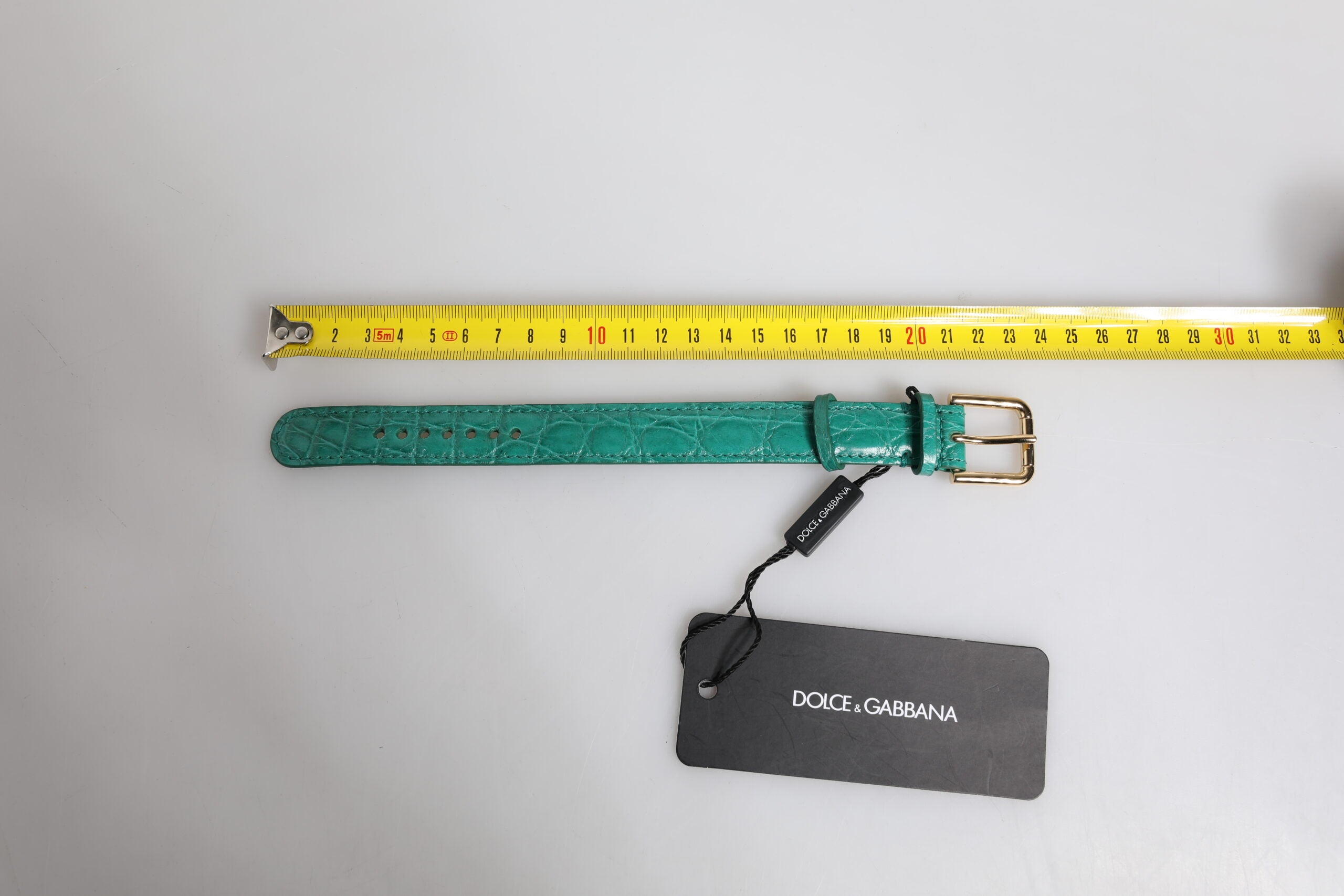 Green Exotic Leather Gold Tone Metal Buckle Armband