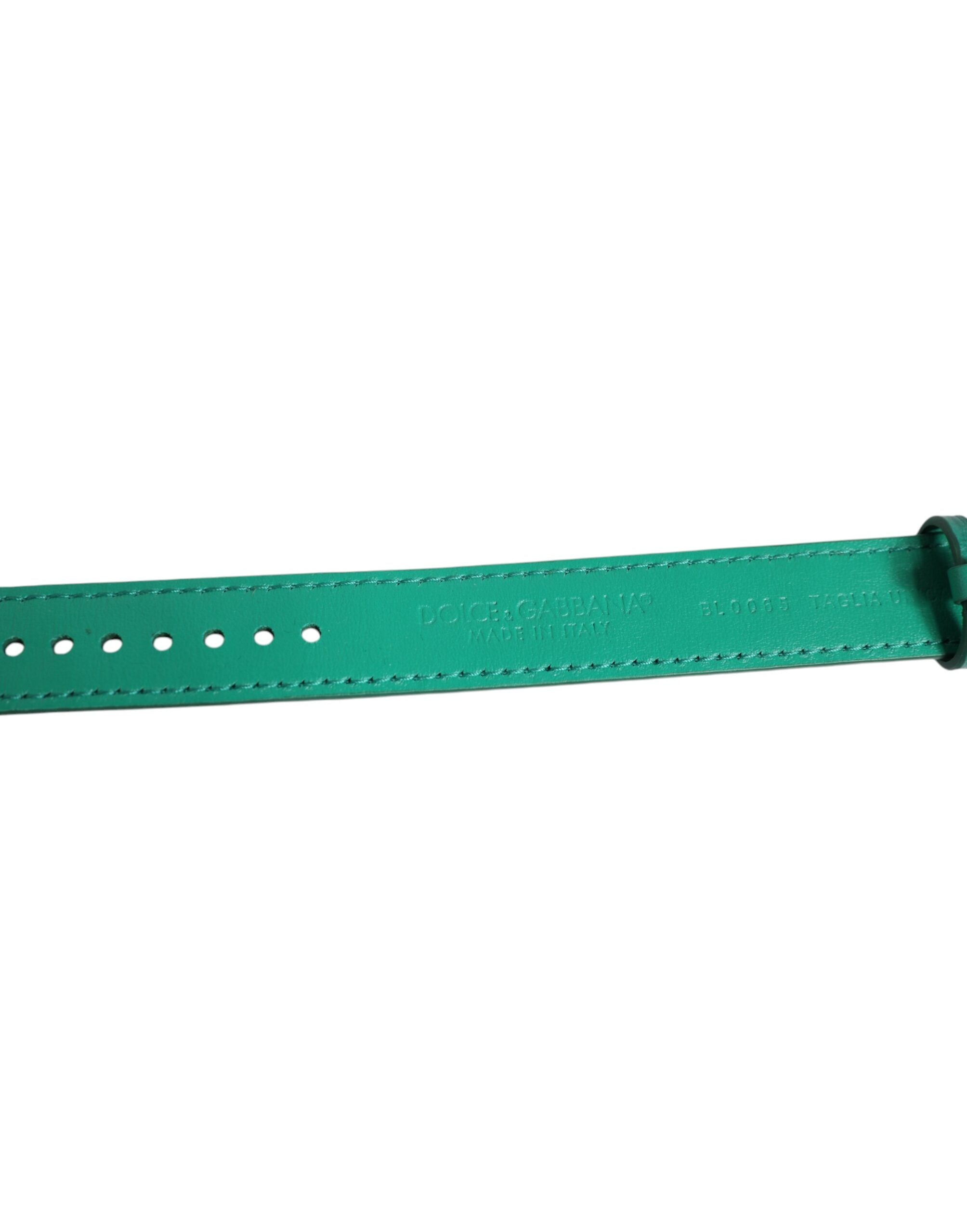 Green Exotic Leather Gold Tone Metal Buckle Armband