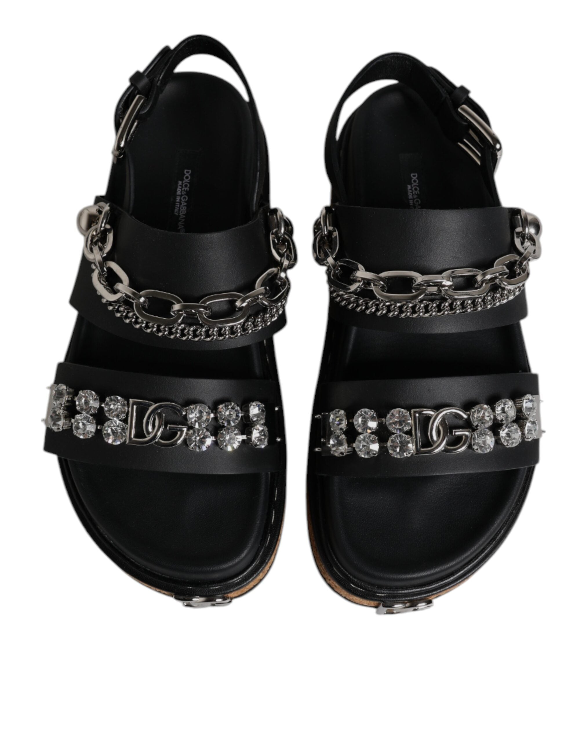 Black Crystal Embellish Strap Sandals Shoes