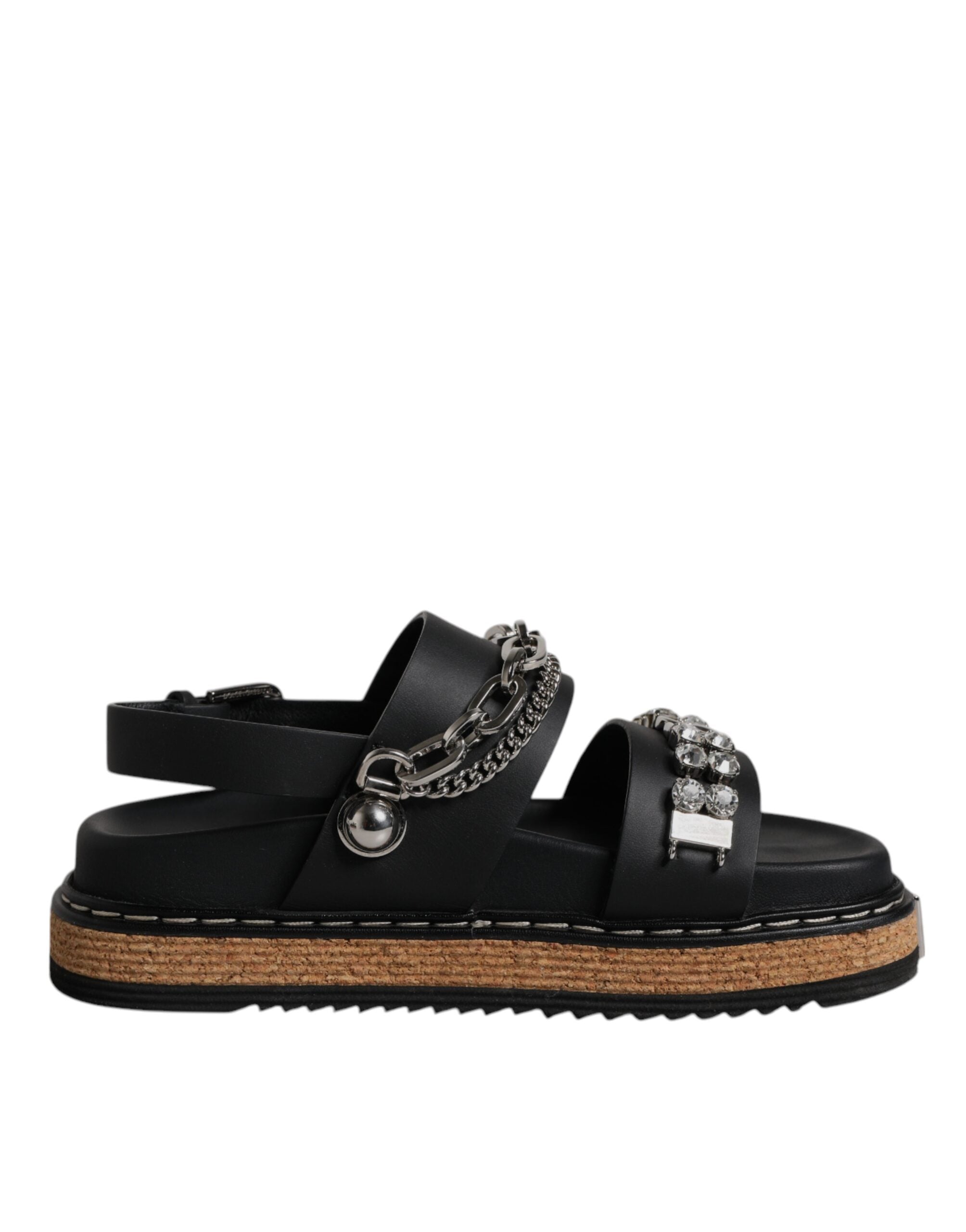 Black Crystal Embellish Strap Sandals Shoes