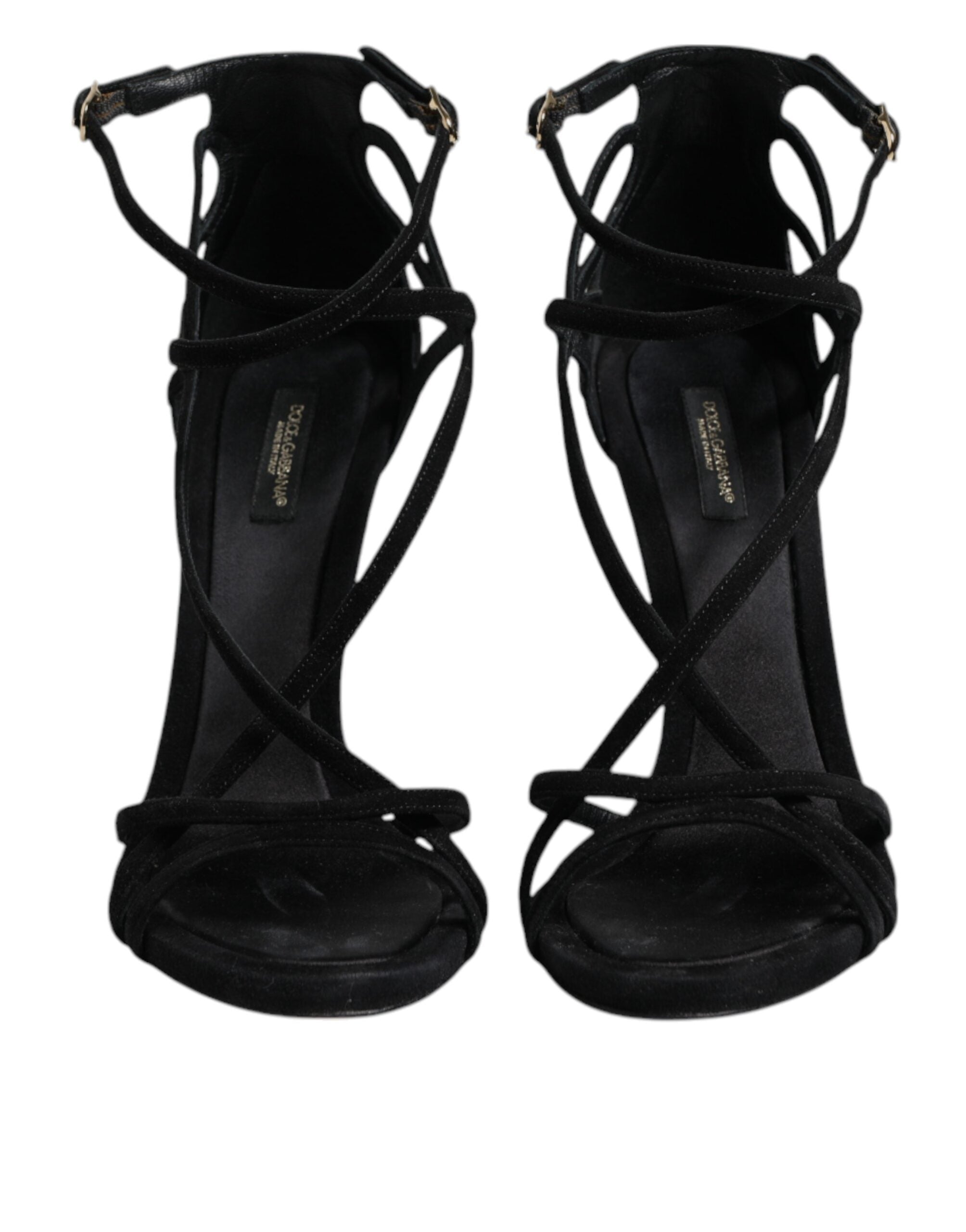 Black Leather Stiletto Heels Sandals Shoes