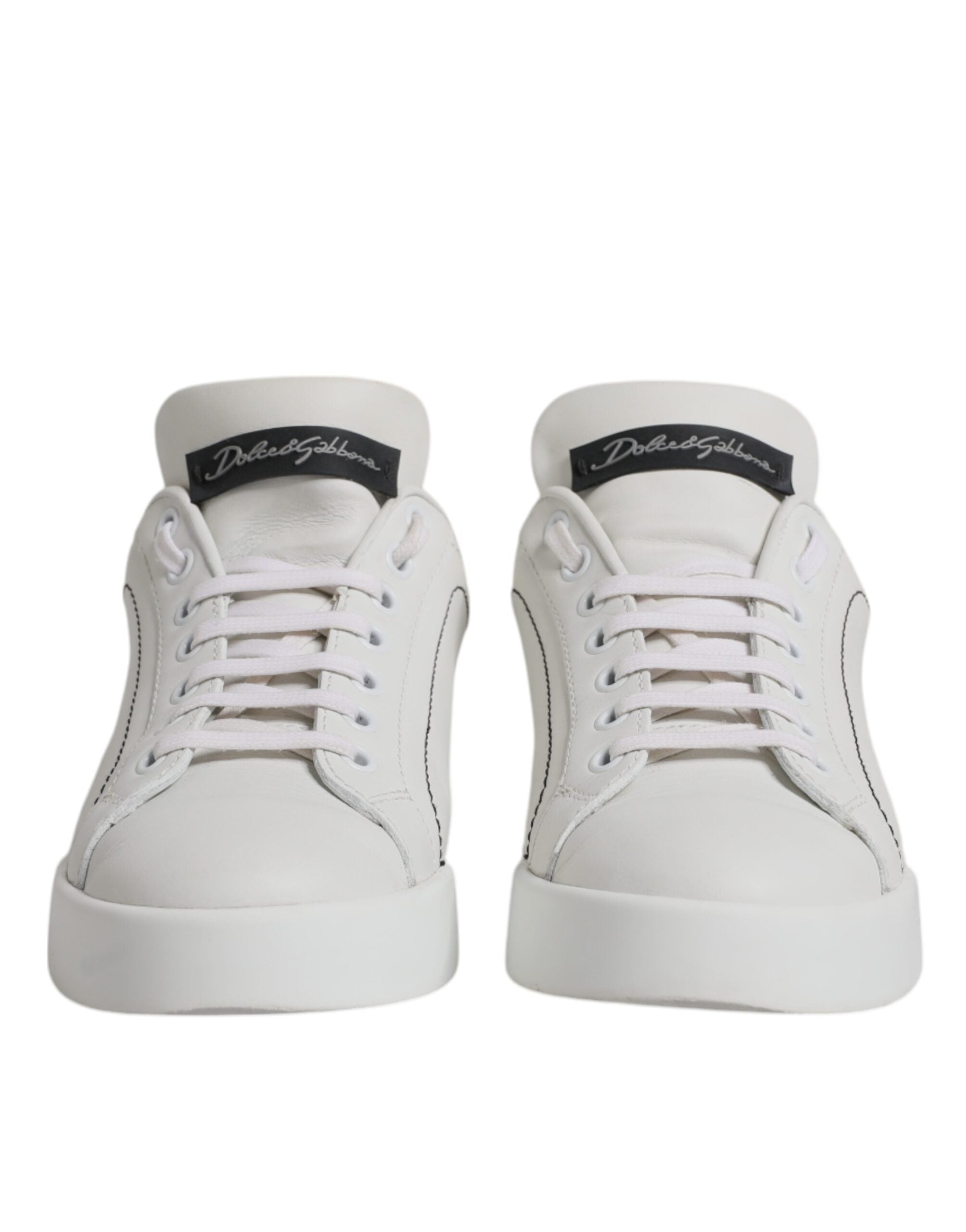 White Black Leather Low Top Sneakers Shoes