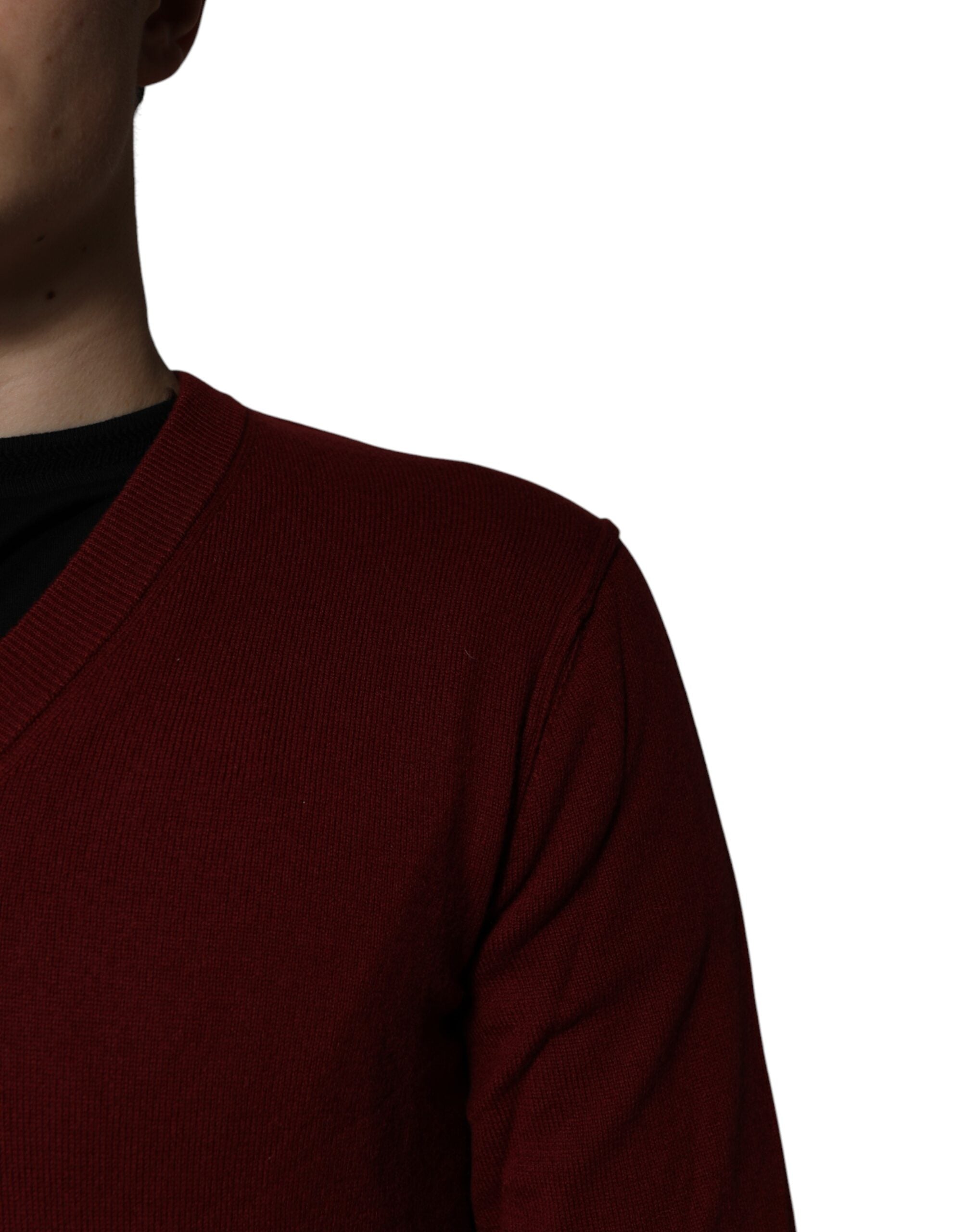 Maroon Cashmere V-neck Men Pullover Sweater