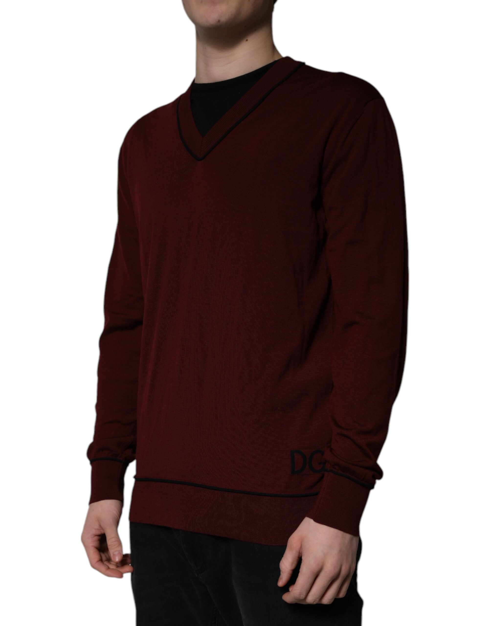Maroon Cashmere V-neck Men Pullover Sweater