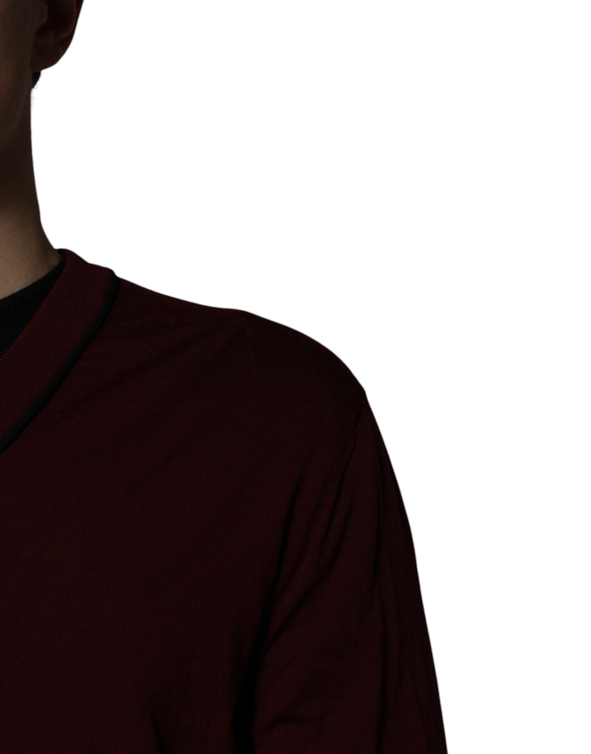 Maroon Cashmere V-neck Men Pullover Sweater