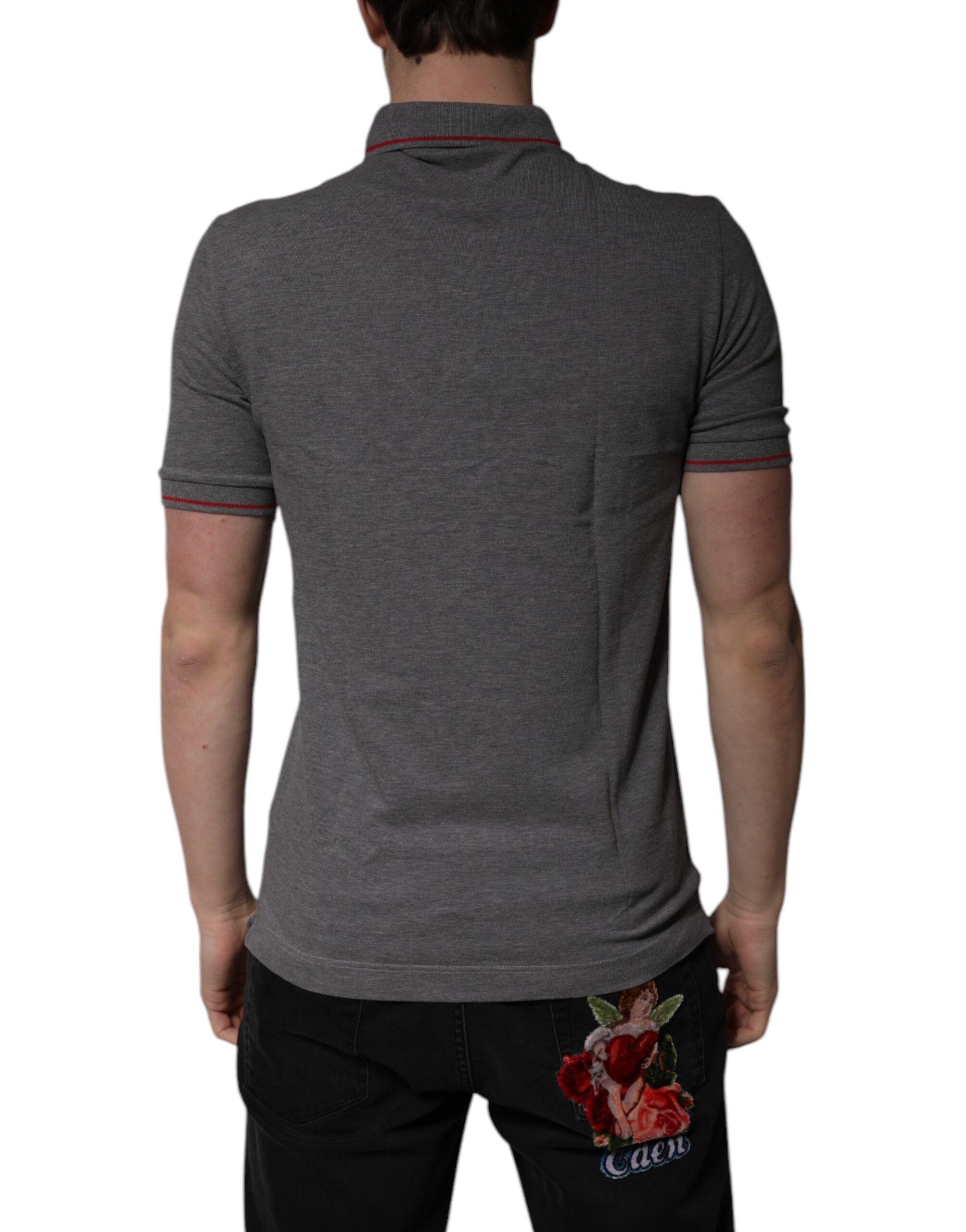 Gray Cotton Crown Collared Polo T-shirt