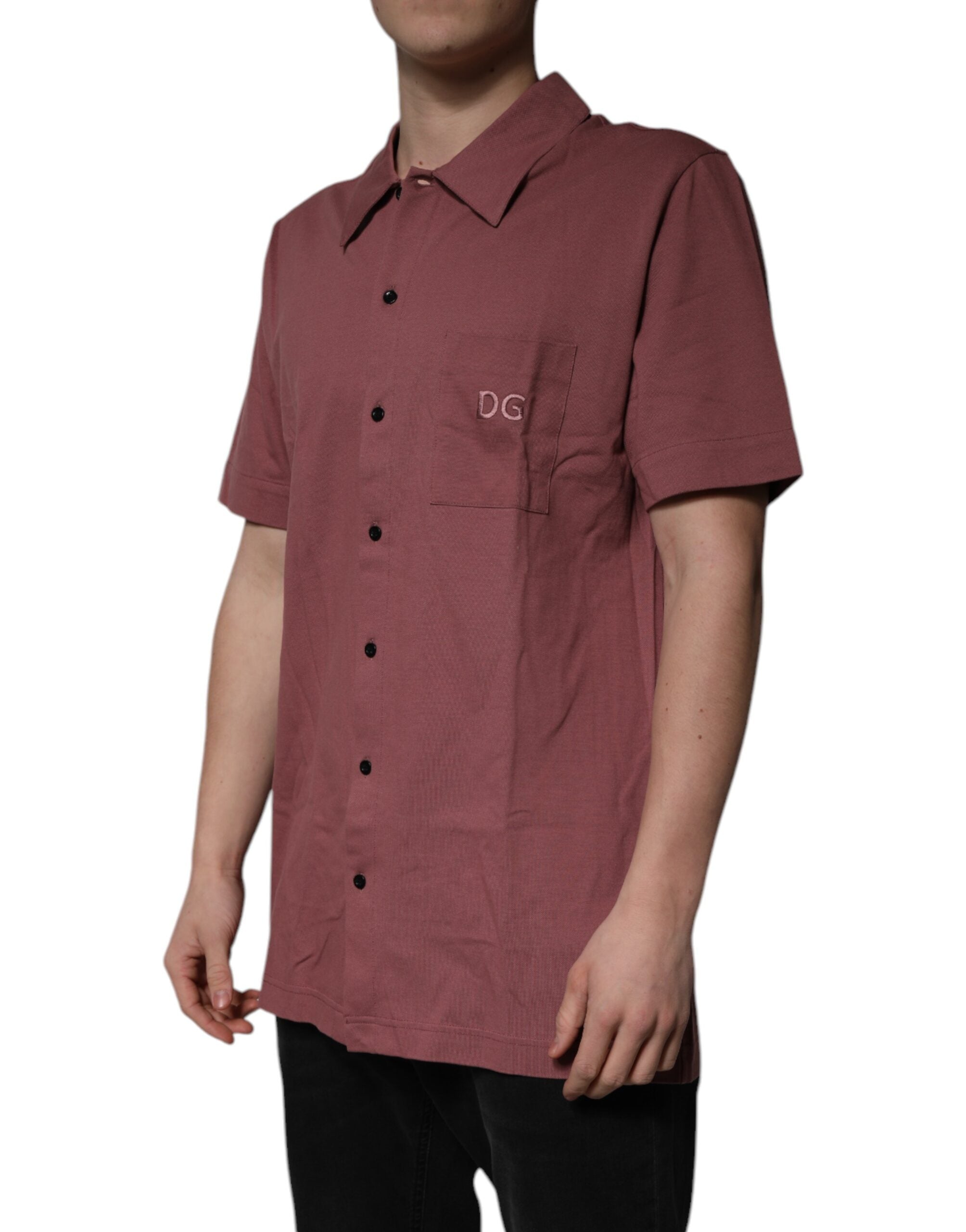 Dark Pink Button Down Casual Polo Men Shirt
