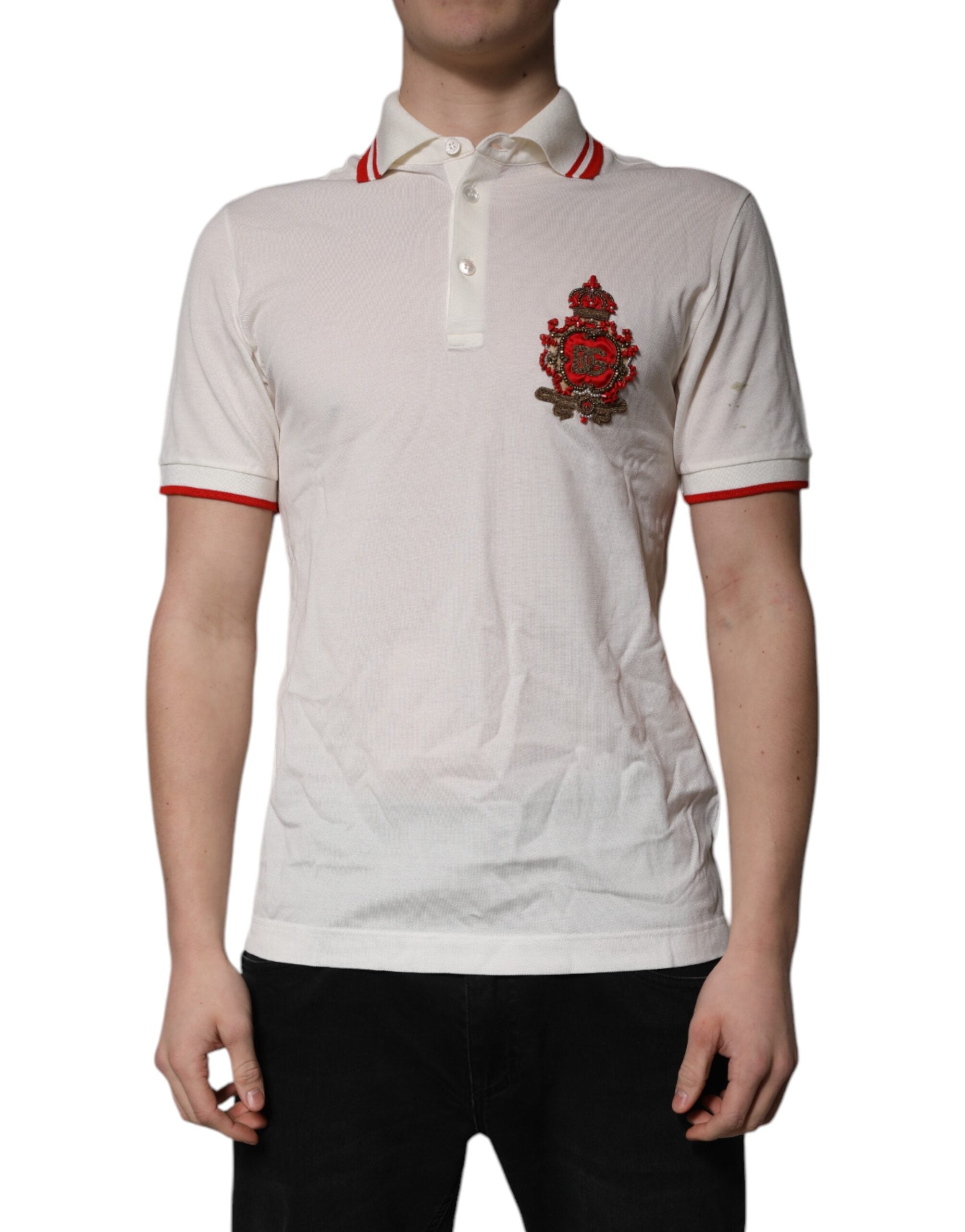 White Cotton Logo Collared Polo Men T-shirt