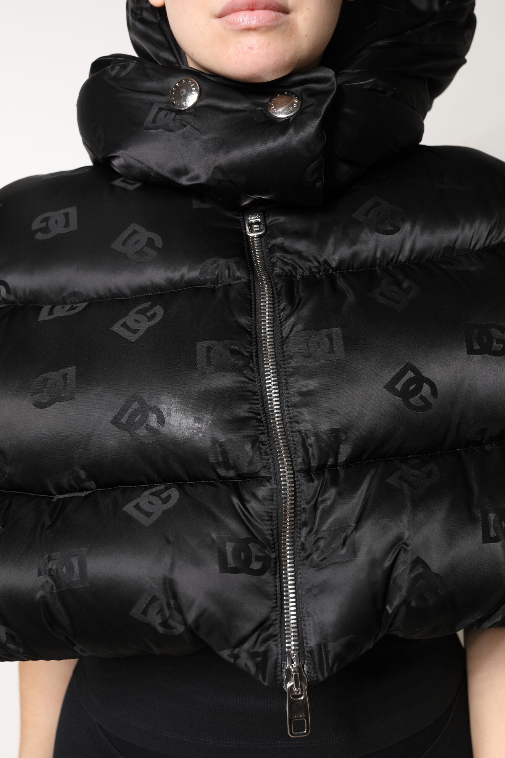 Black Padded Puffer Hooded Full Zip Cropped Jacket