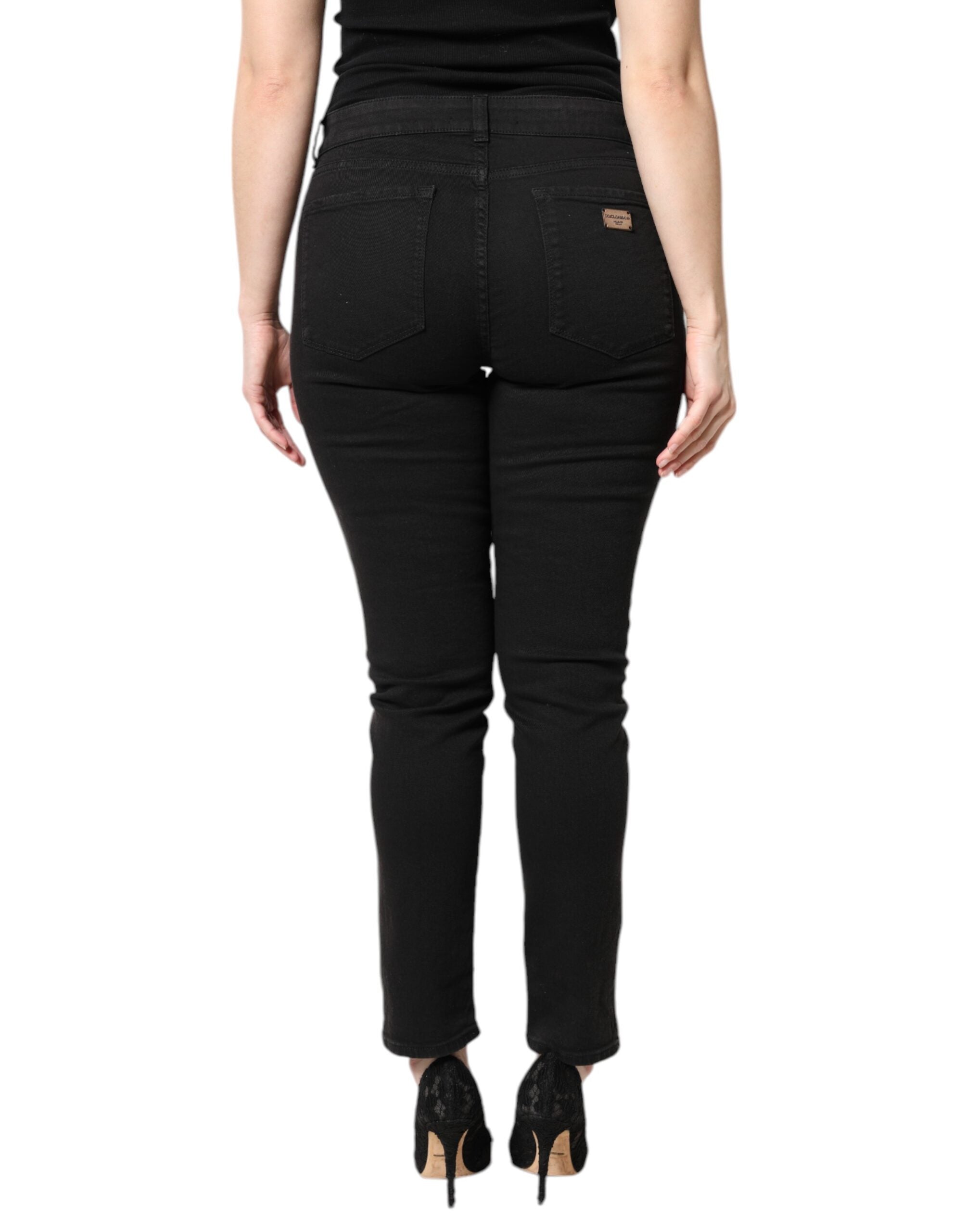 Black Cotton Mid Waisted Skinny Denim Jeans