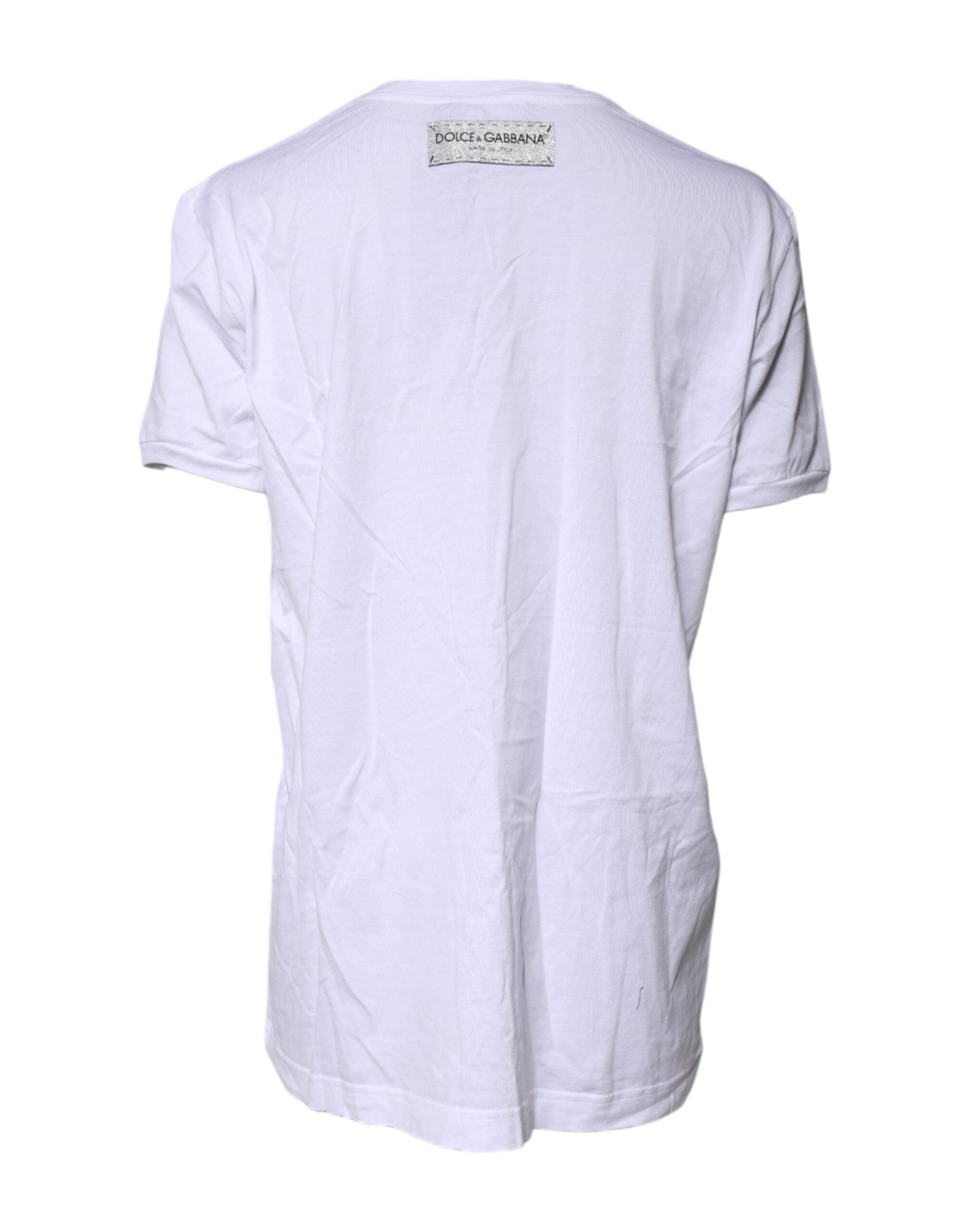 White Cotton Printed Round Neck Top T-shirt