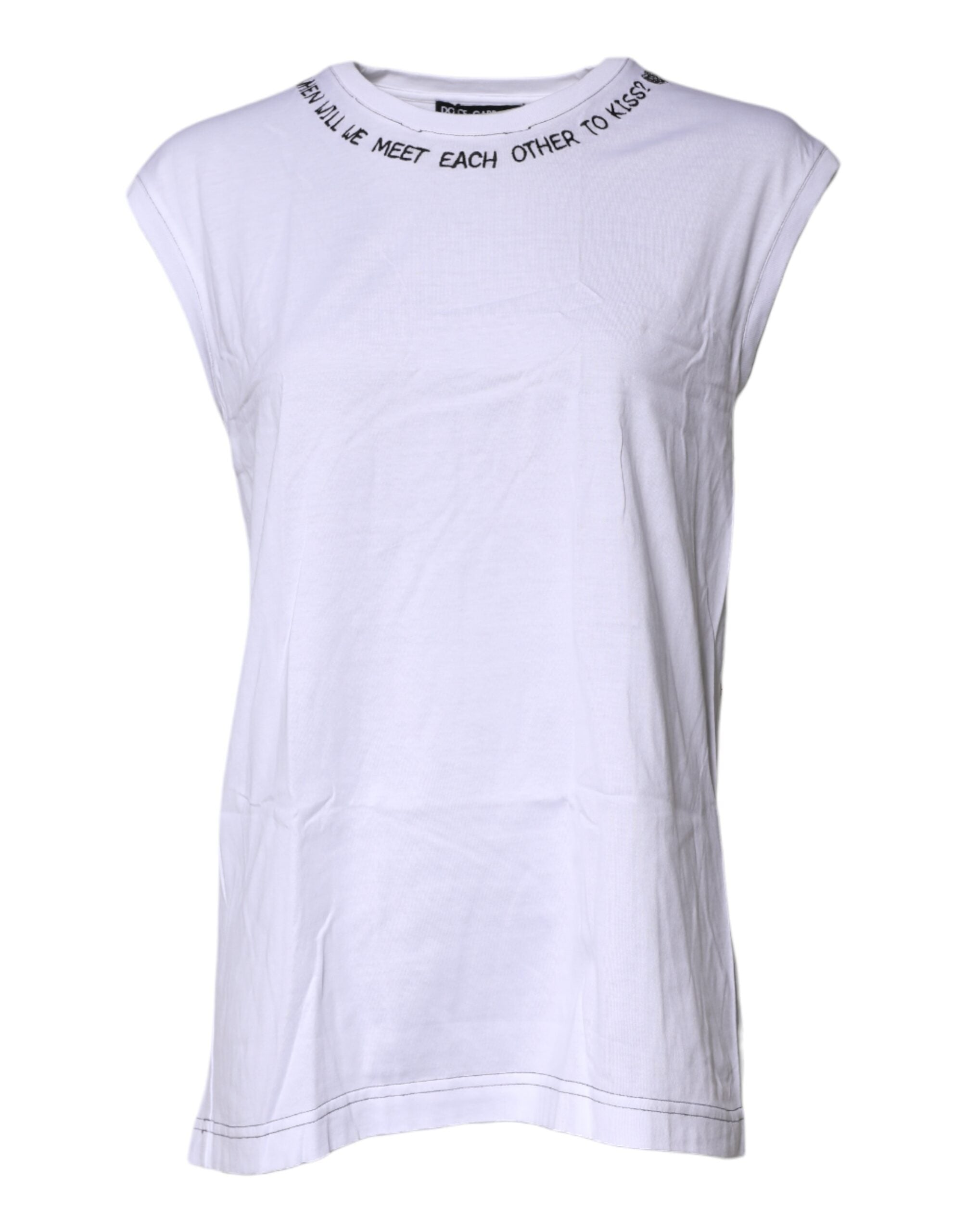 White Cotton Sleeveless Printed Tank T-shirt
