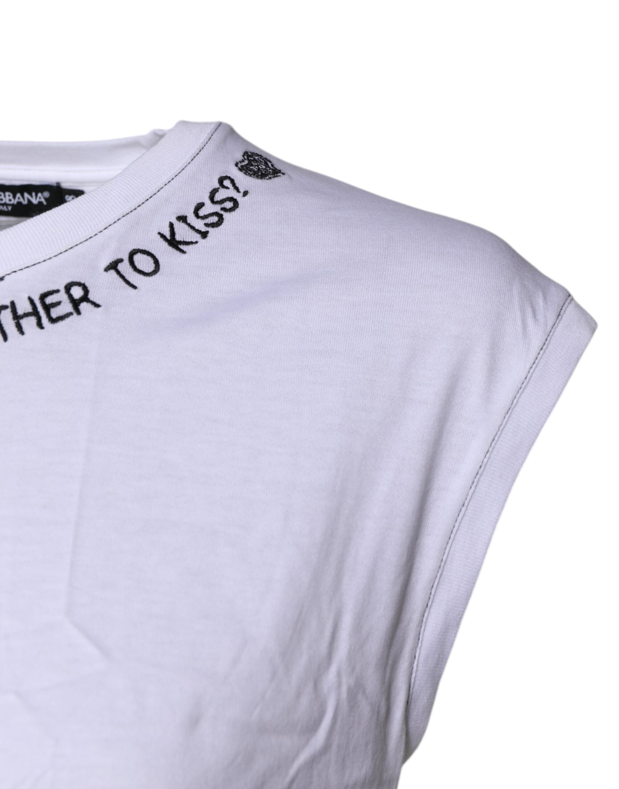 White Cotton Sleeveless Printed Tank T-shirt