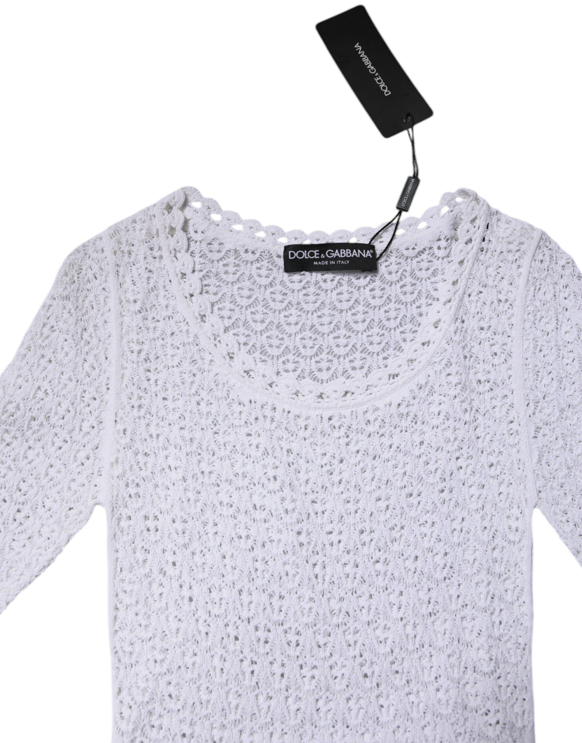 White Viscose Short Sleeve Crochet Top