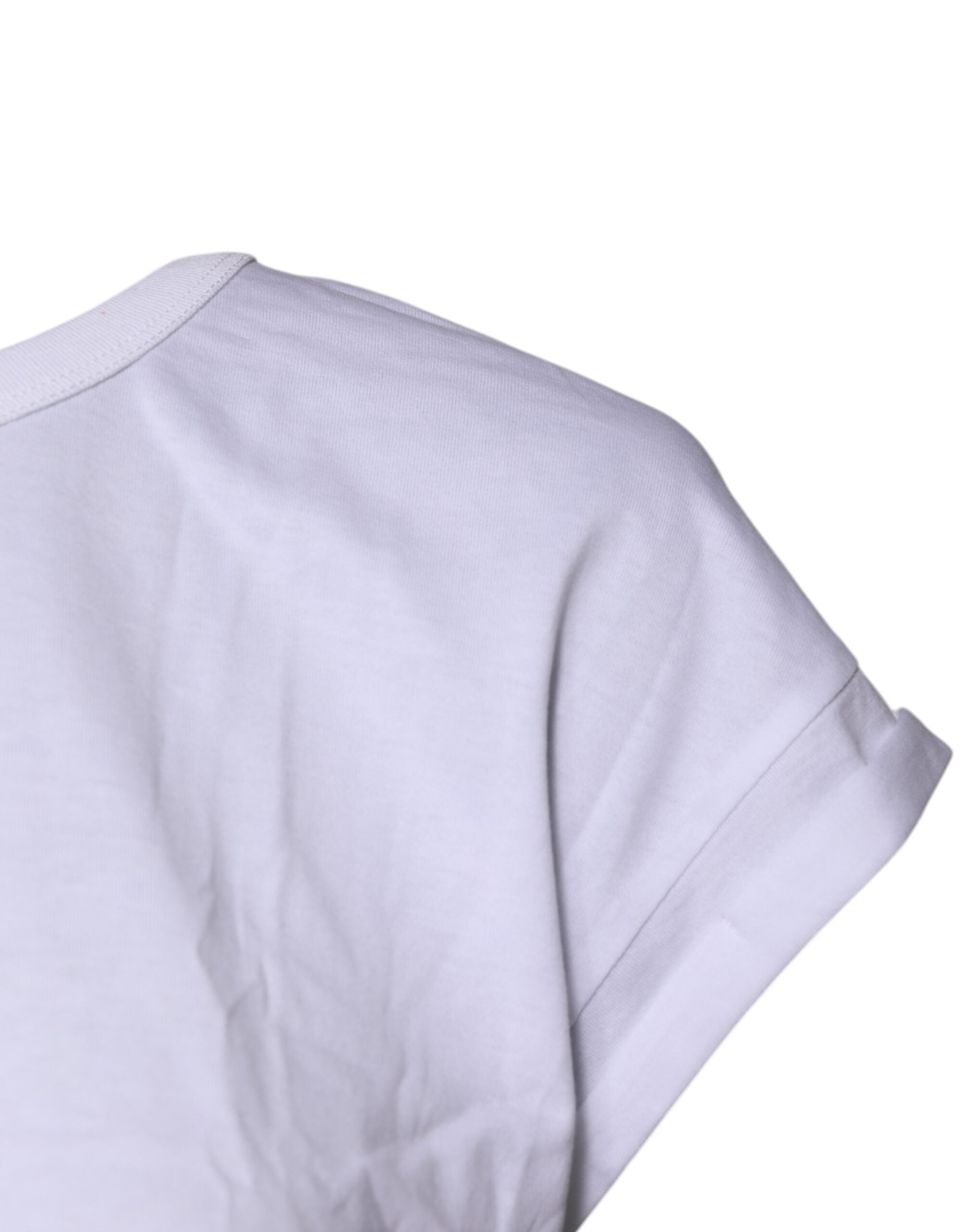 White Cotton Crew Neck Cropped Top T-shirt