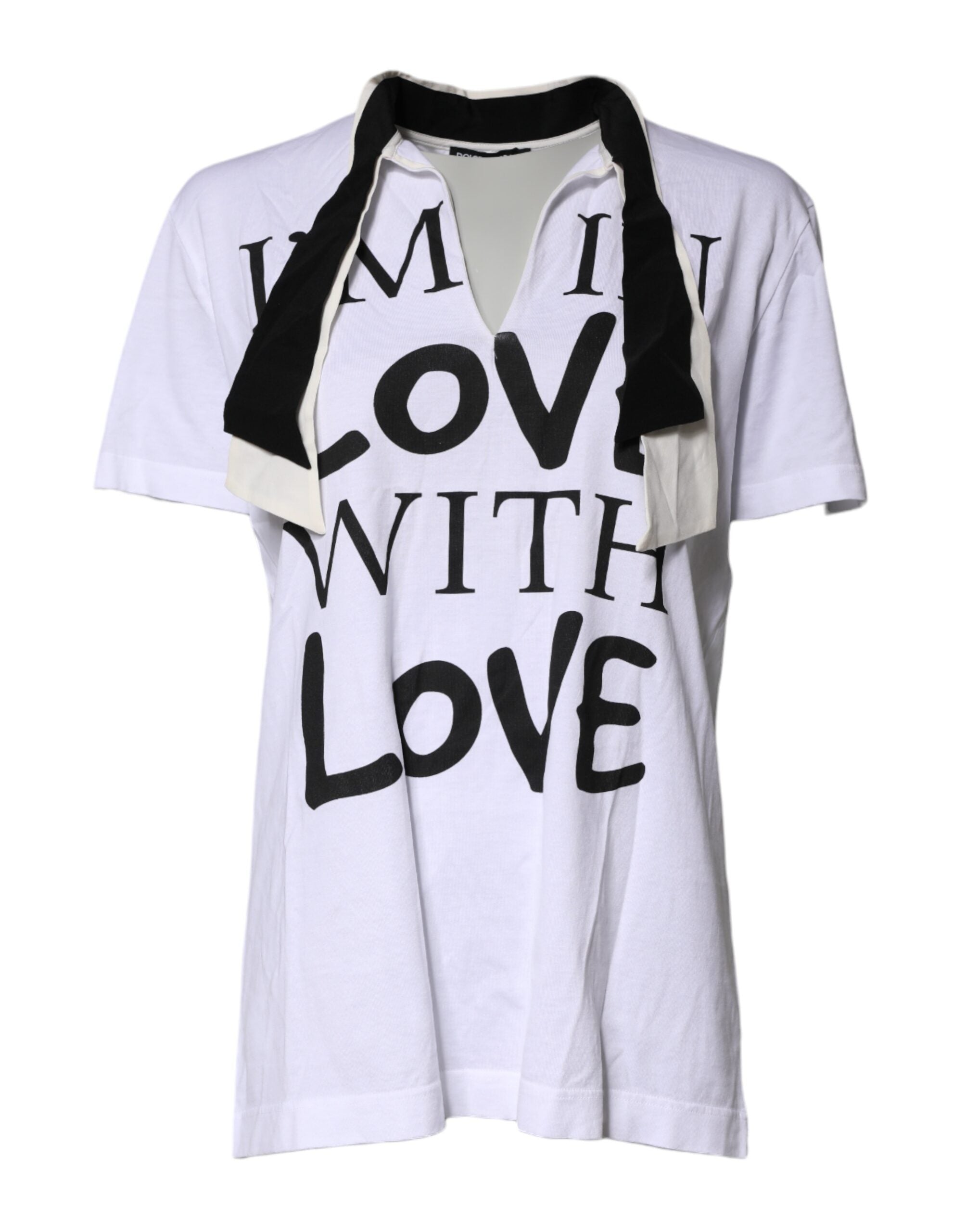 White Cotton Silk Blend Ascot Collar T-shirt