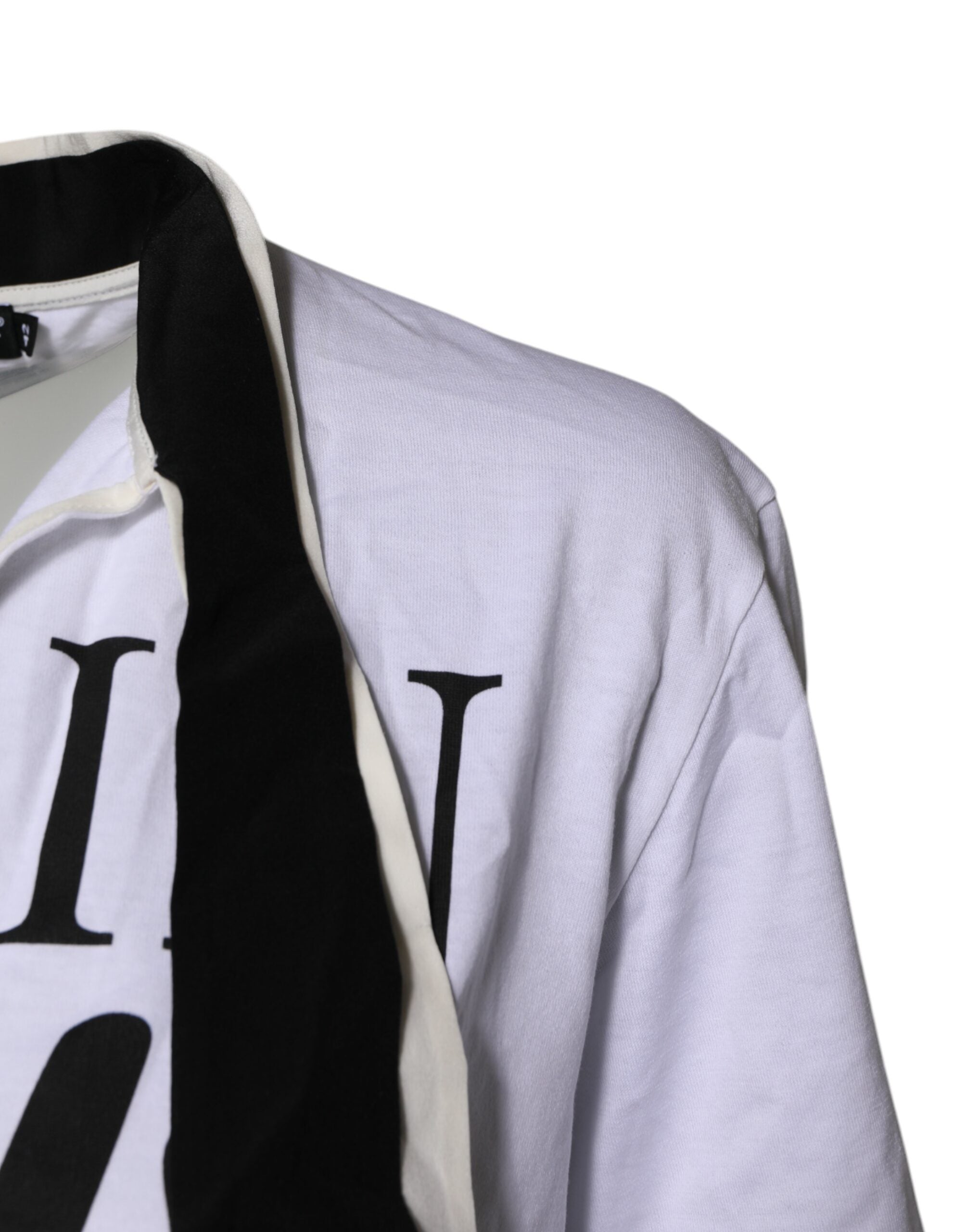 White Cotton Silk Blend Ascot Collar T-shirt