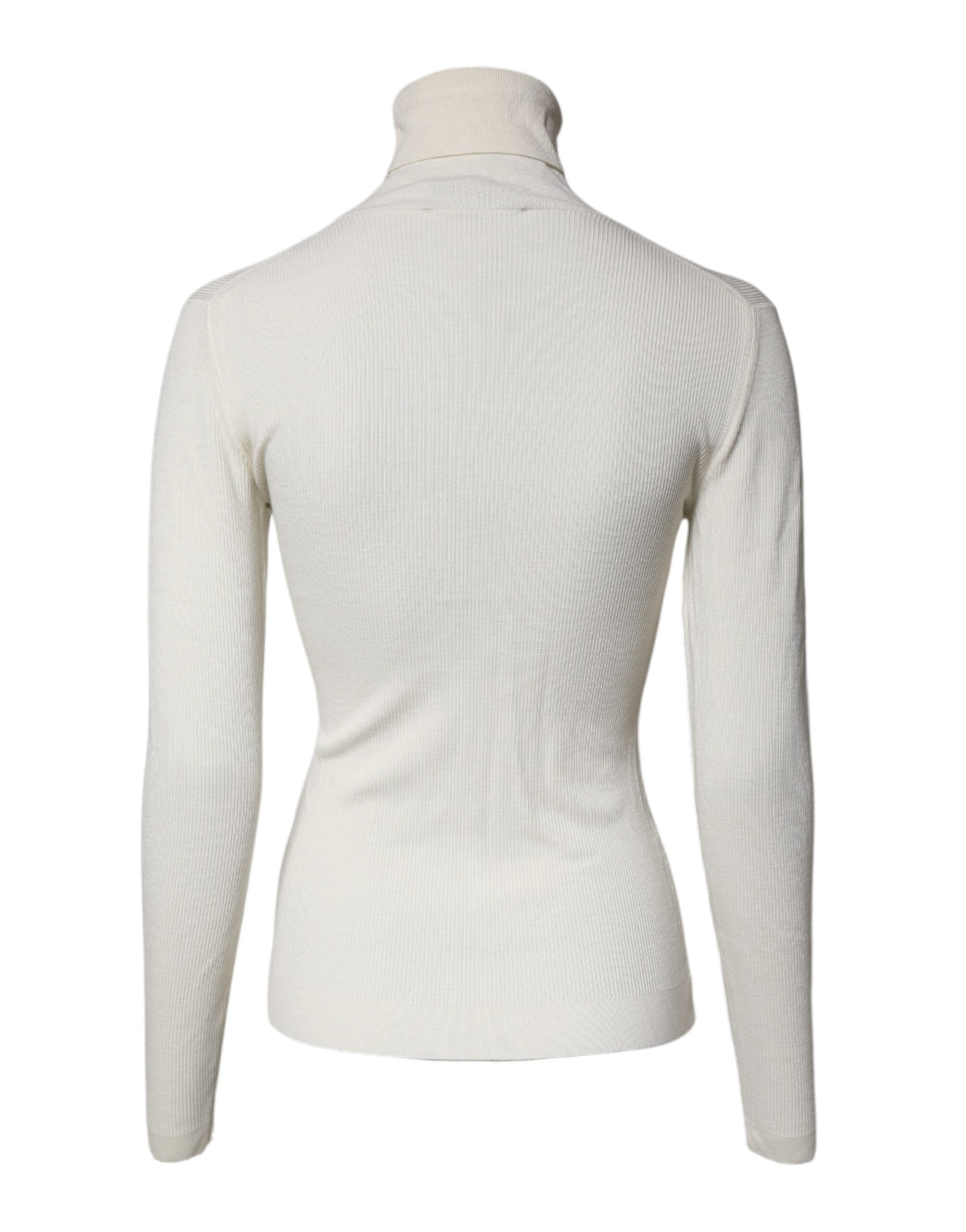 Cream Long Sleeves Turtleneck Slim Sweater