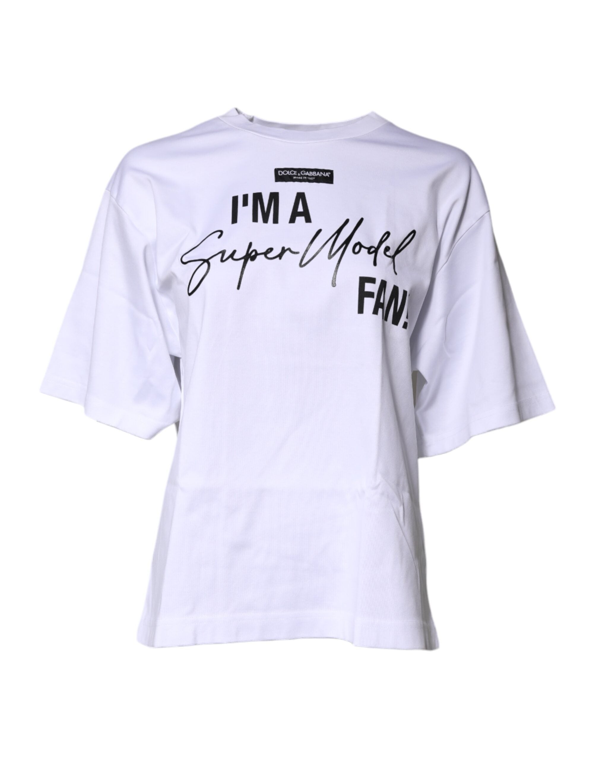 White Printed Cotton Round Neck Top T-shirt