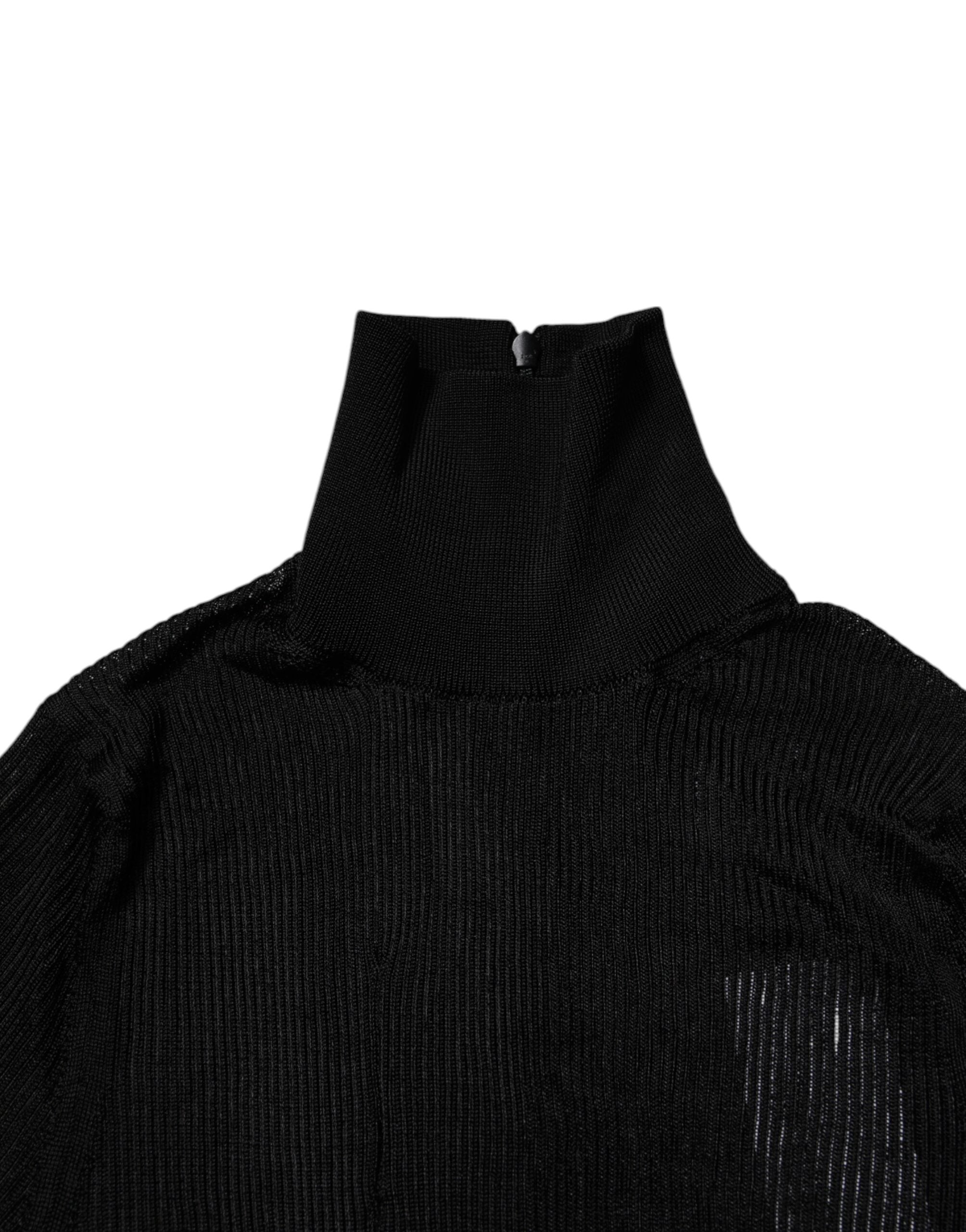 Black Knit Long Sleeves Turtleneck Slim Top