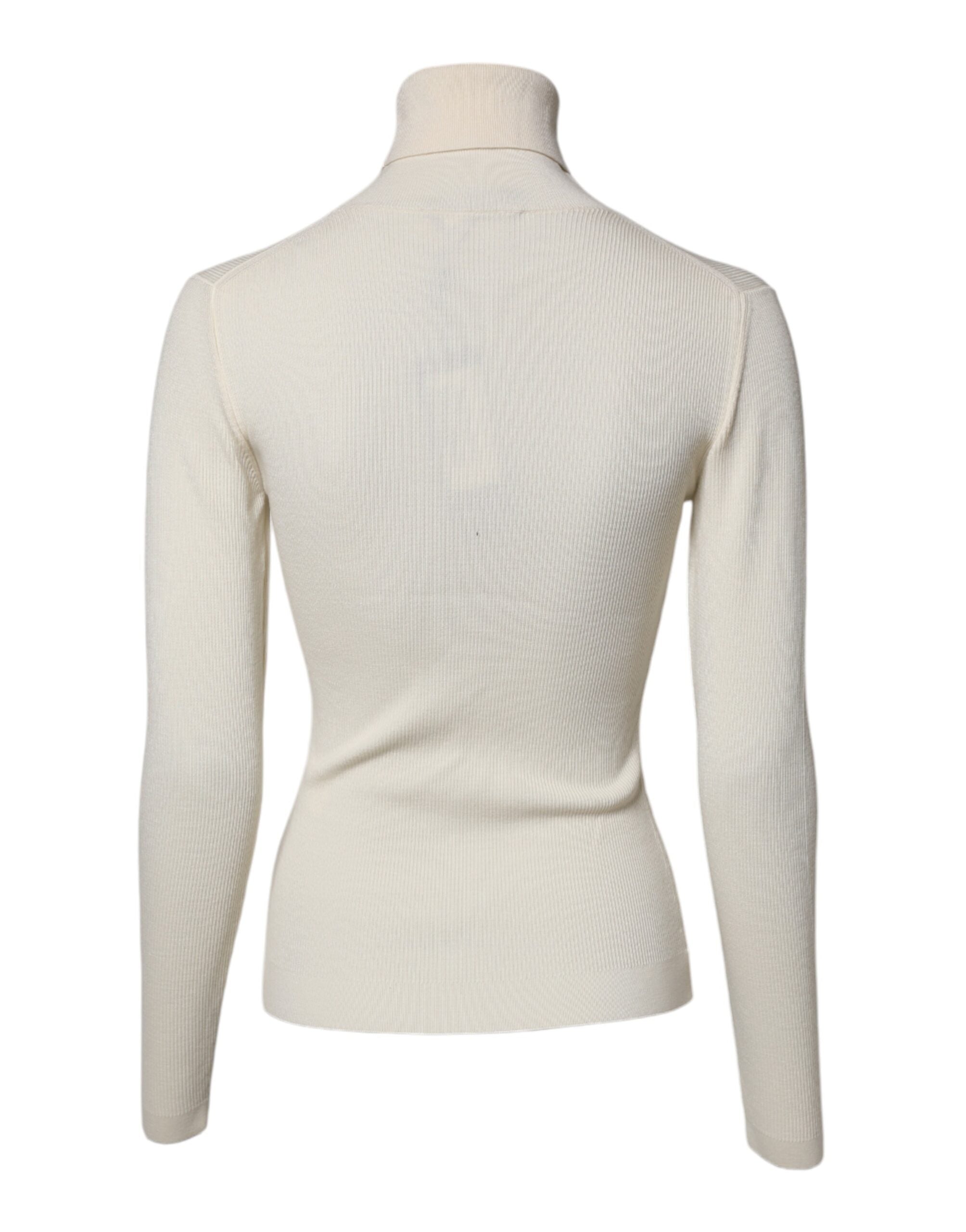 Cream Long Sleeves Turtleneck Slim Sweater