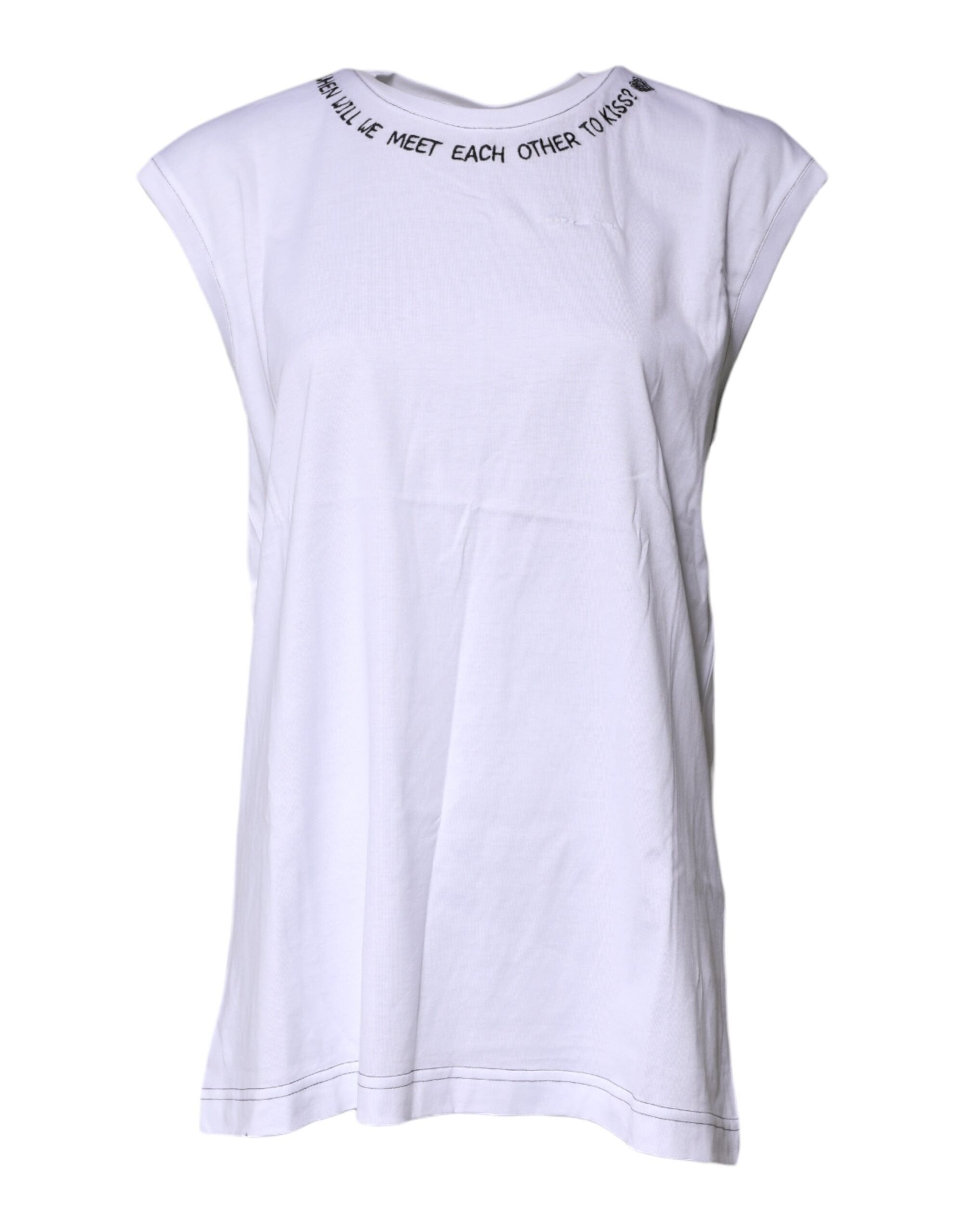 White Cotton Sleeveless Printed Tank T-shirt