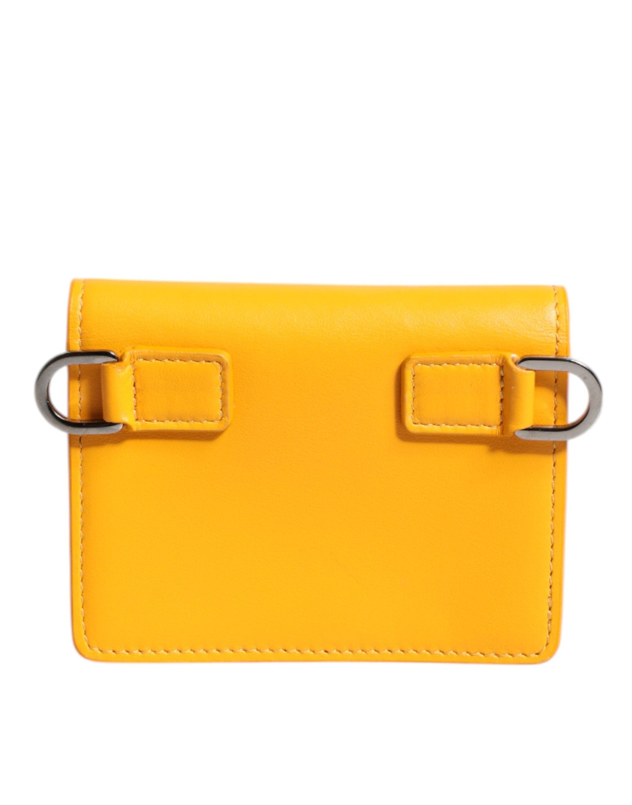 Yellow Leather Bifold Card Holder Crossbody Bag
